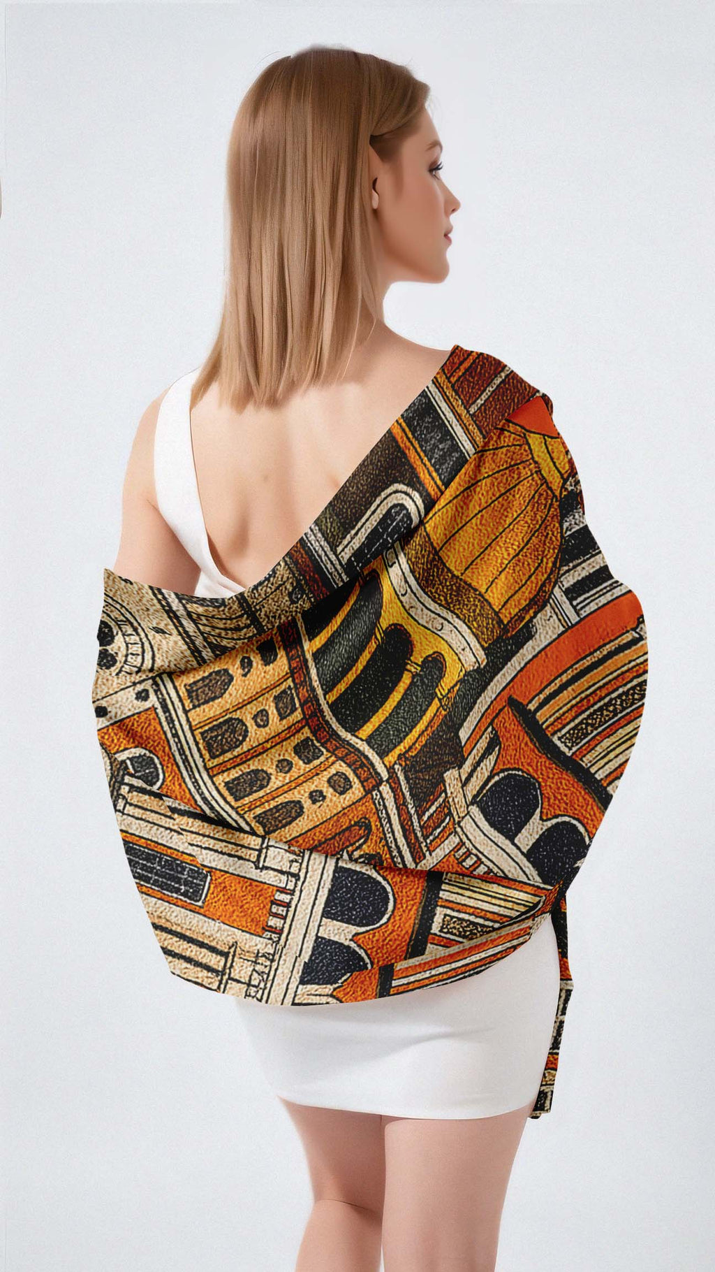ARCHITECTURAL MOSAIC SILK LONG LADIES SCARF