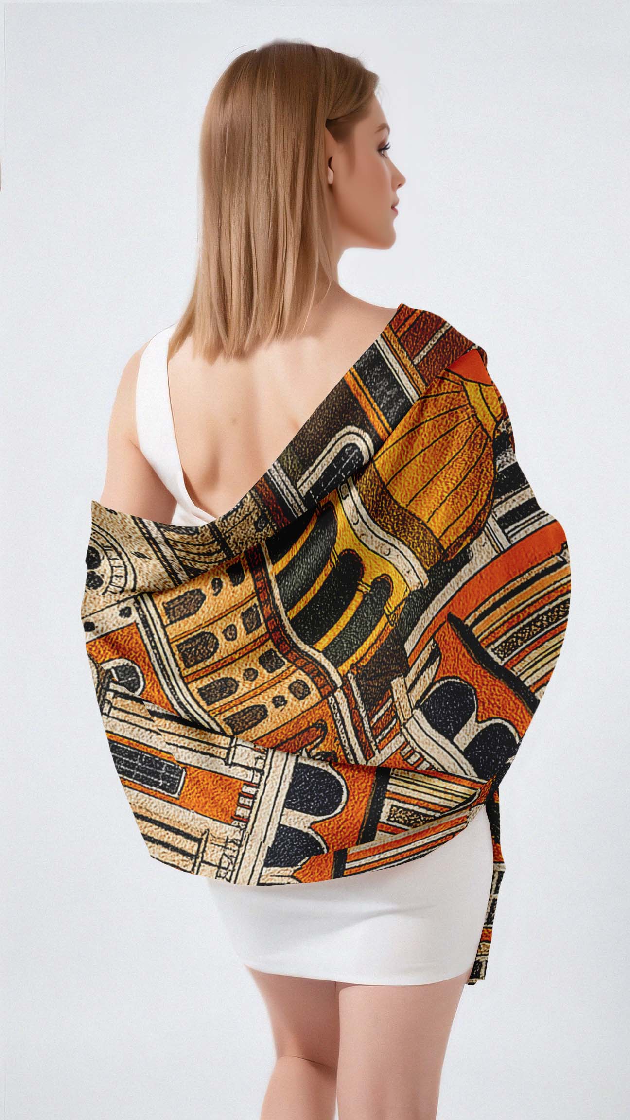ARCHITECTURAL MOSAIC SILK LONG LADIES SCARF