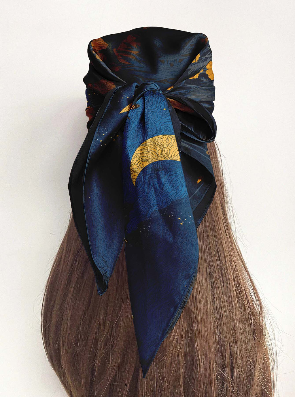 MIDNIGHT BUTTERFLY MEADOW SILK HEAD SCARF