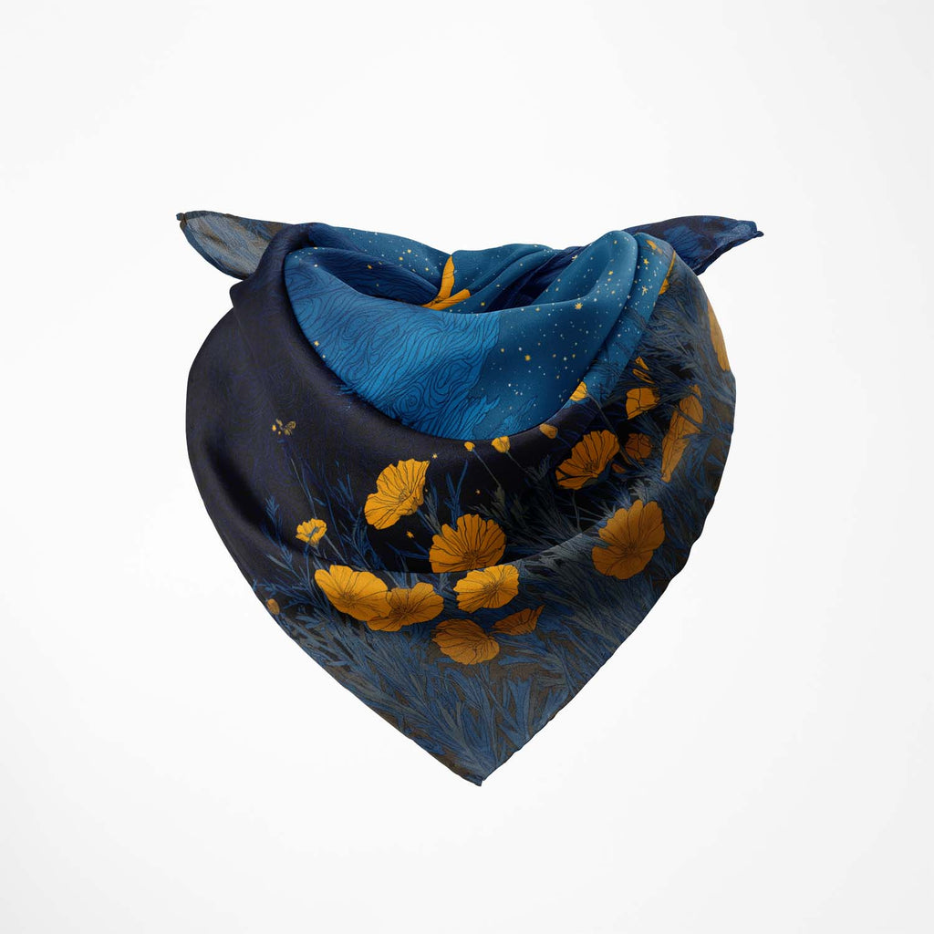 MIDNIGHT BUTTERFLY MEADOW SILK BANDANA