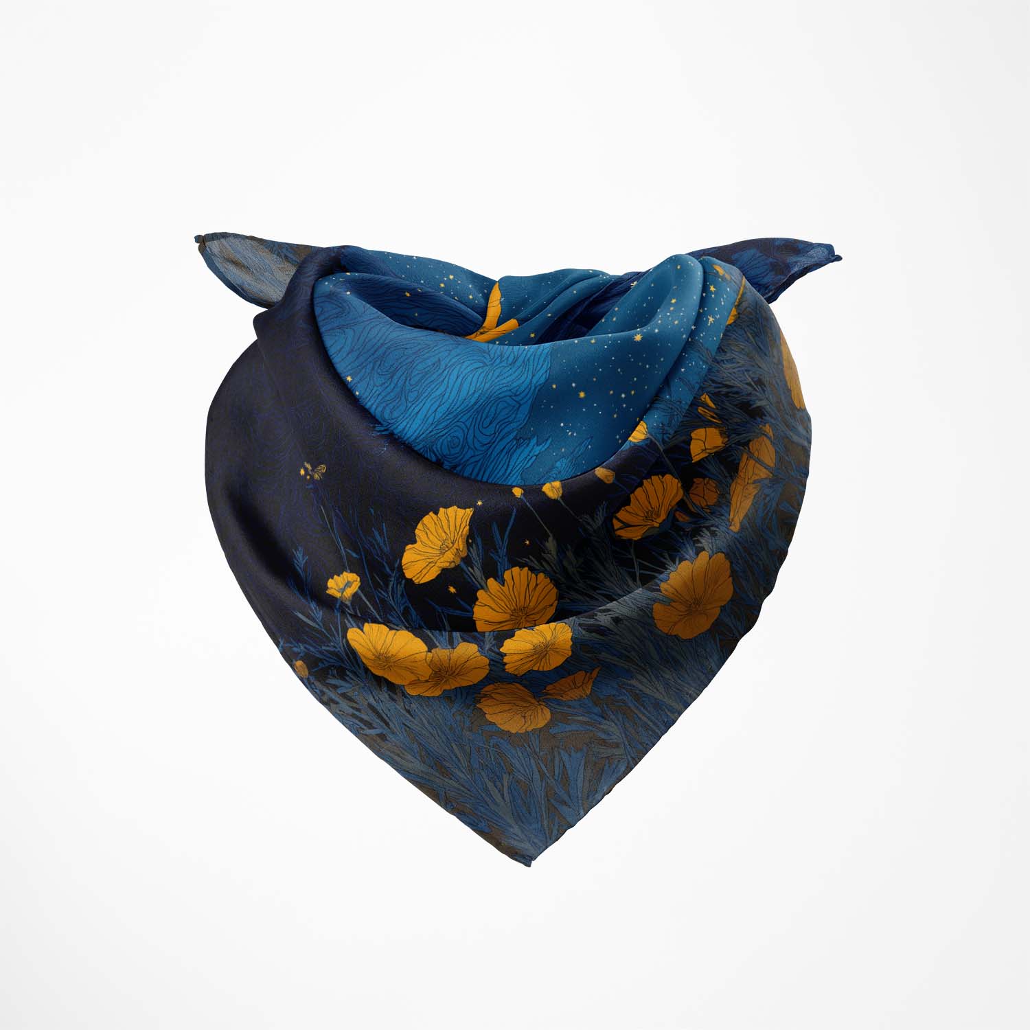MIDNIGHT BUTTERFLY MEADOW SILK BANDANA
