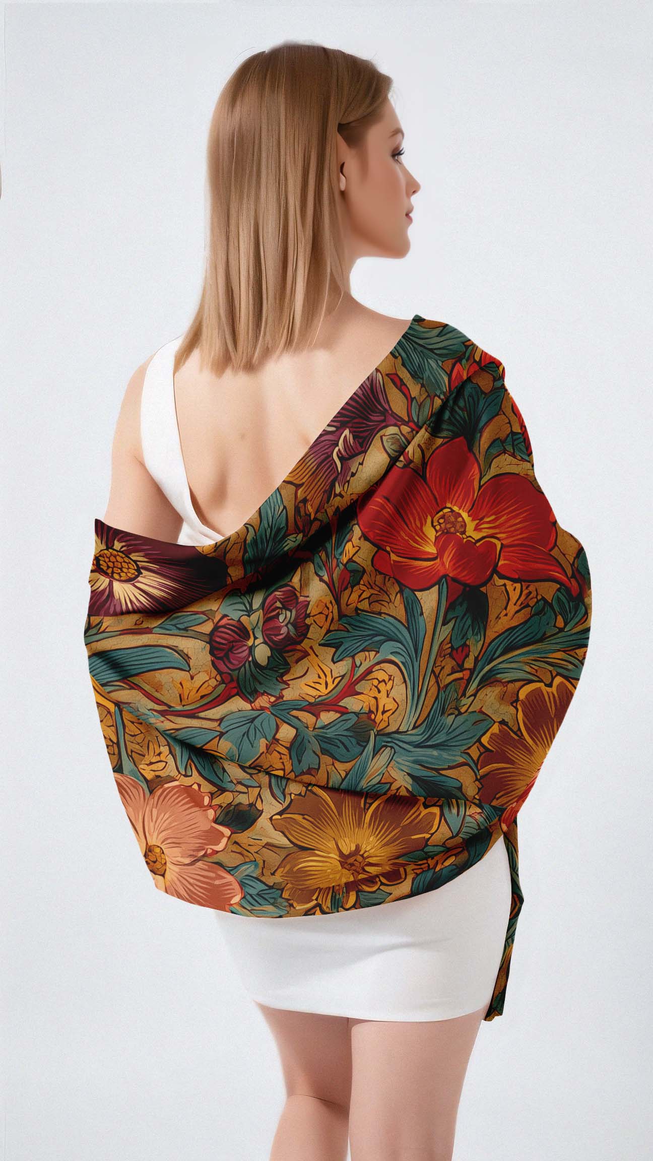 AUTUMN FLORAL SILK LONG LADIES SCARF