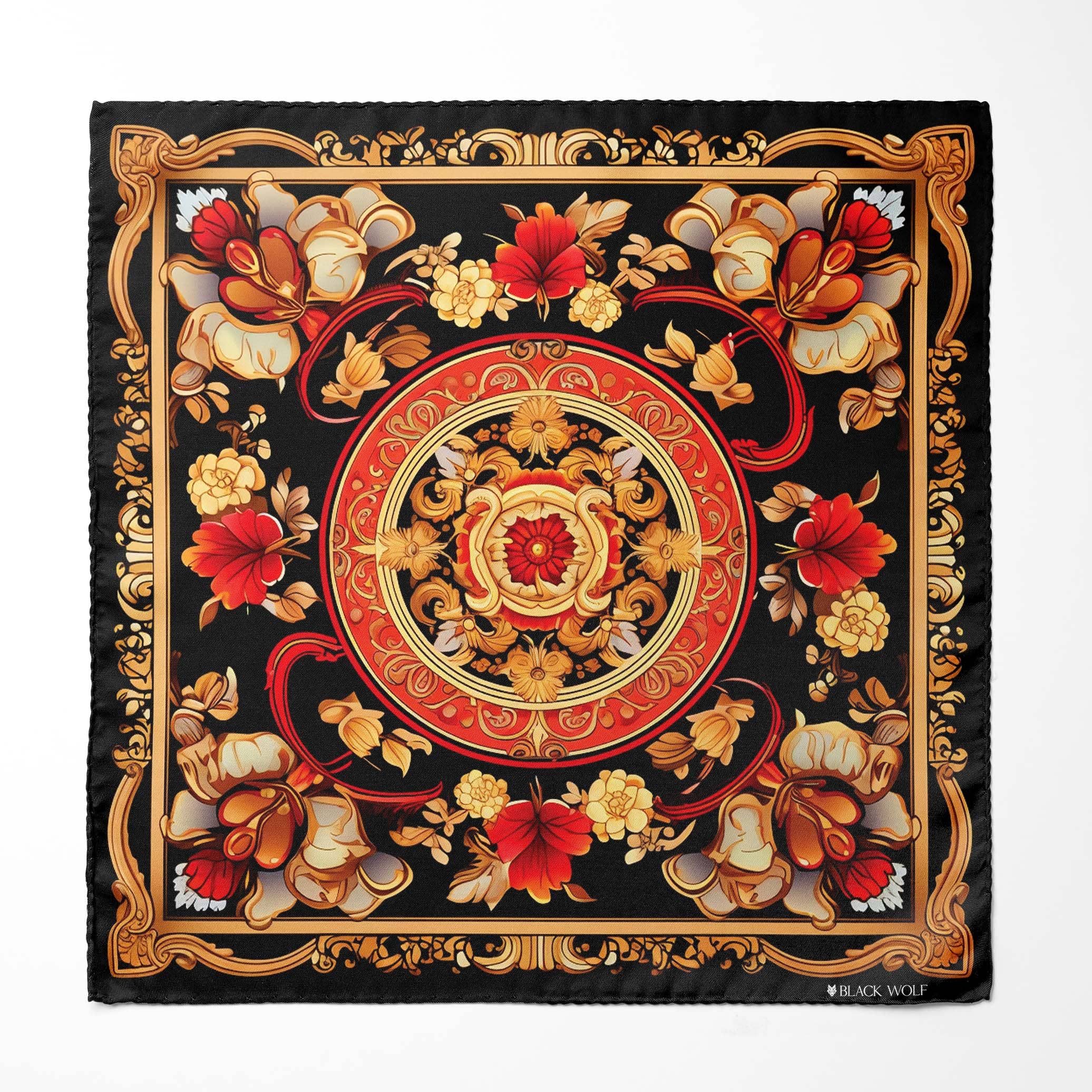 RED PERSIAN ART SILK POCKET SQUARES