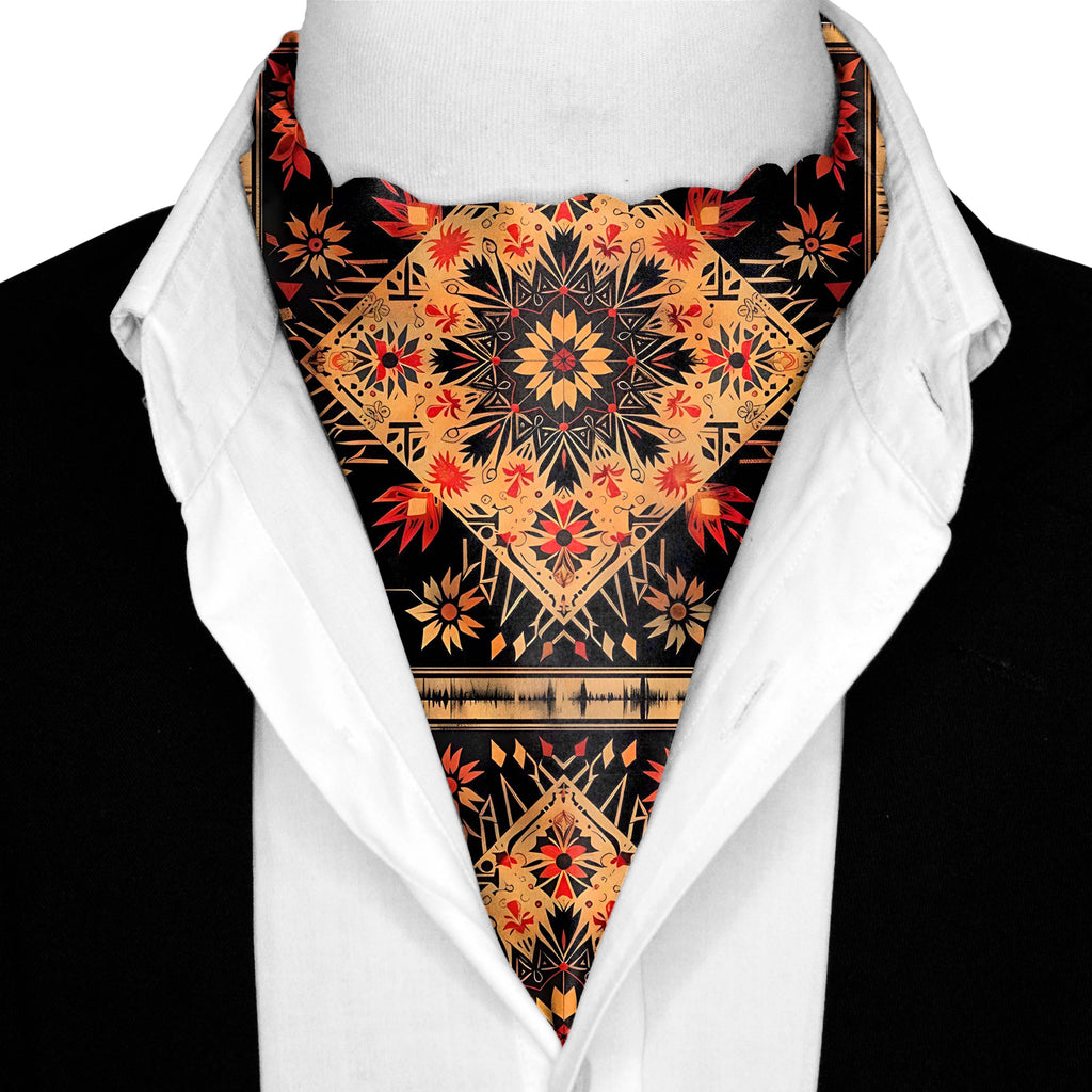 FLORAL ETHNIC ORIENTAL SILK ASCOT AND POCKET SQUARE SET – PREMIUM COLLECTION