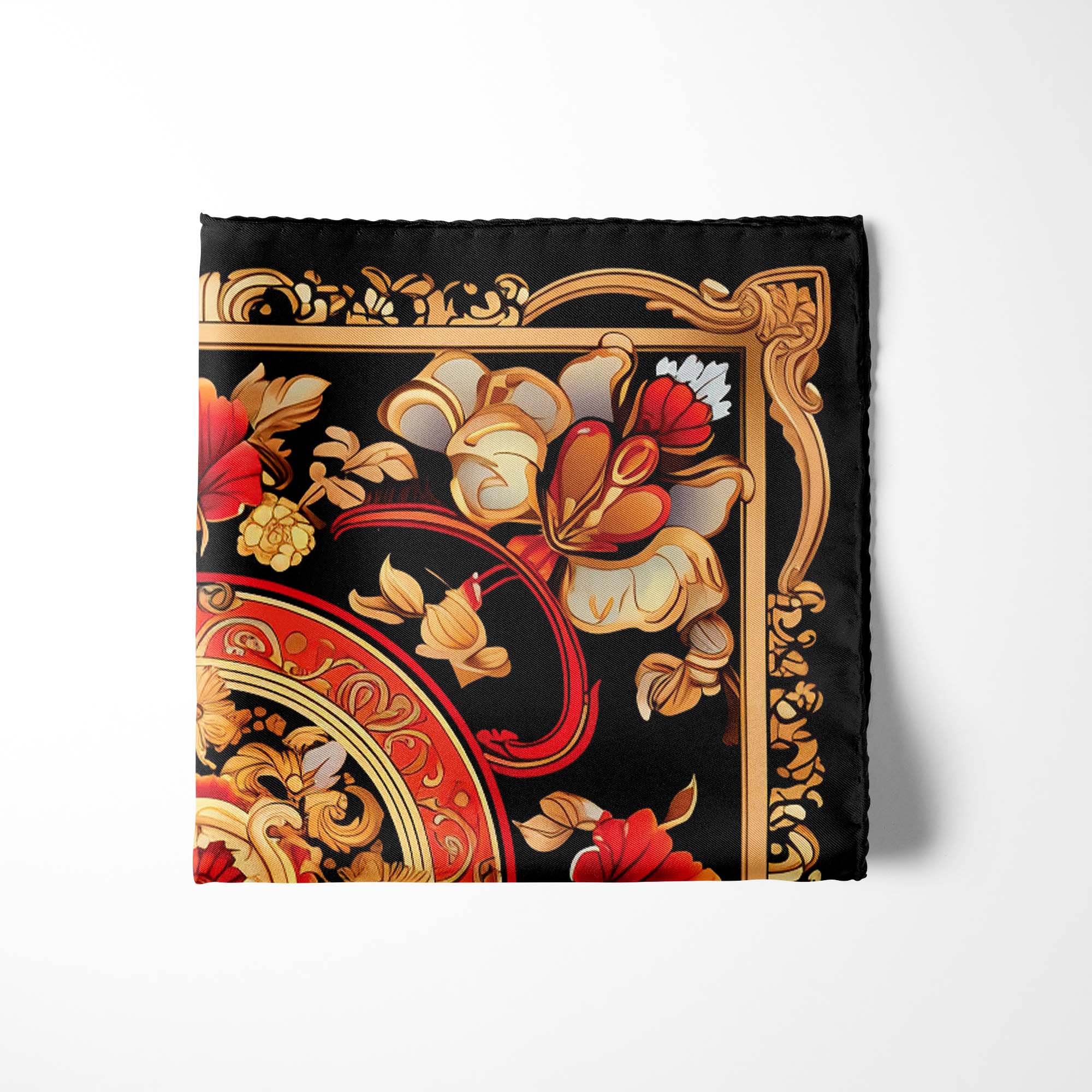 RED PERSIAN ART SILK POCKET SQUARES