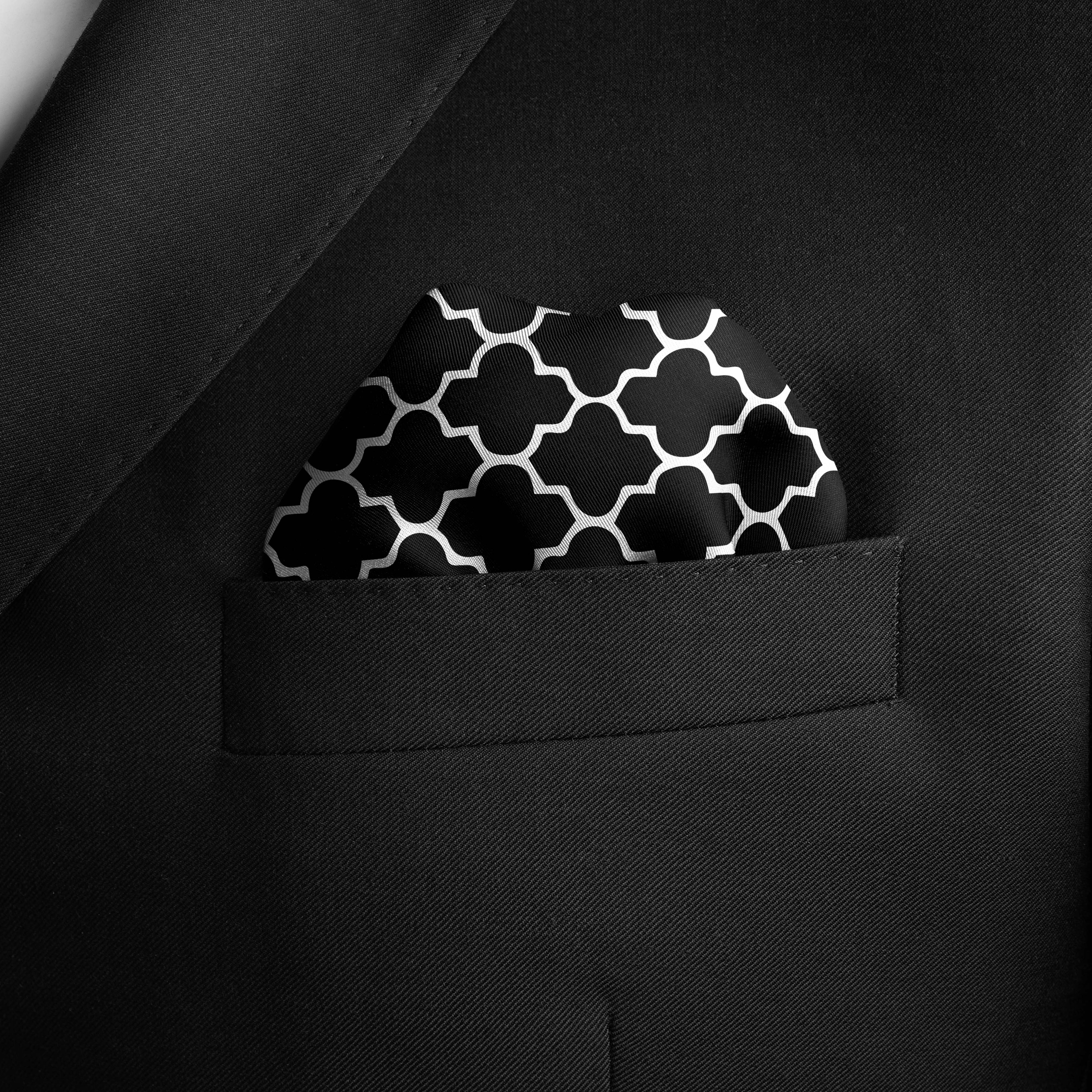 SILVER GEOMETRIC SILK POCKET SQUARE