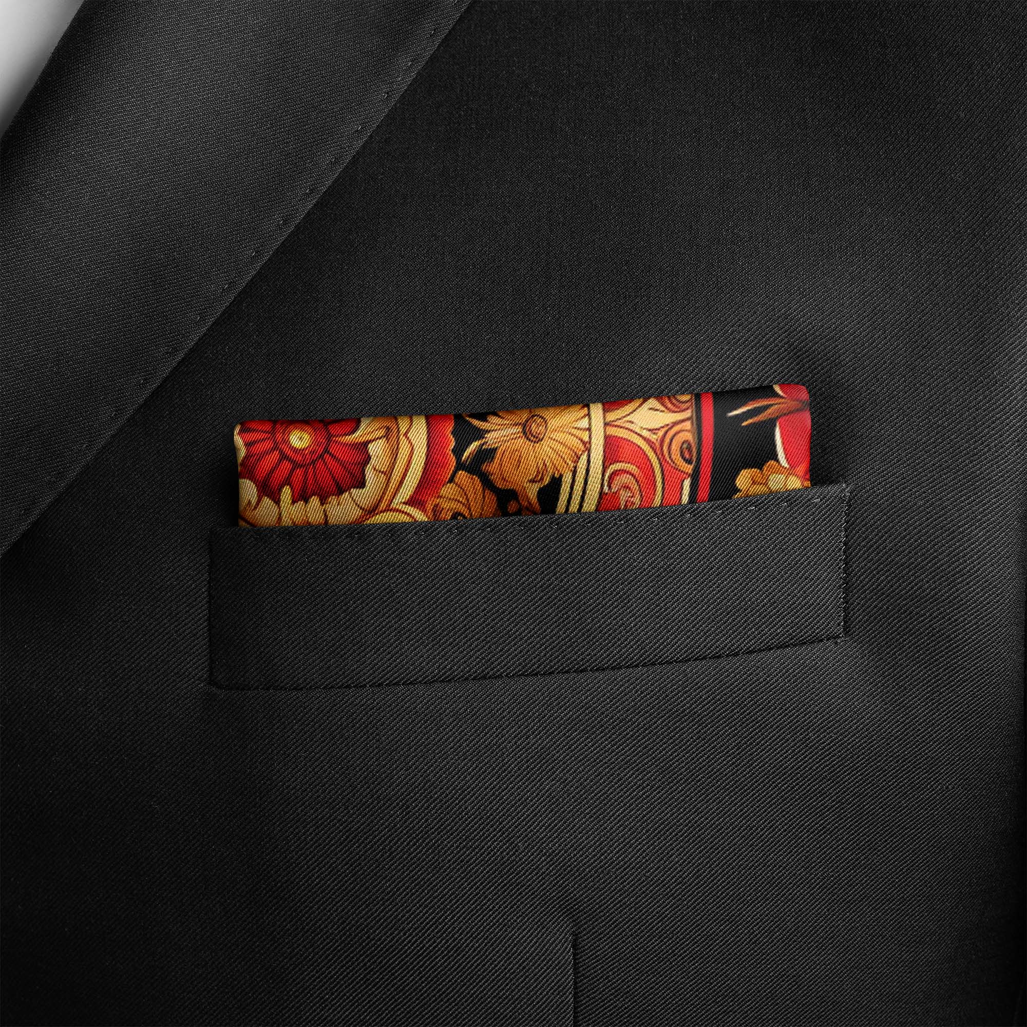 RED PERSIAN ART SILK POCKET SQUARES