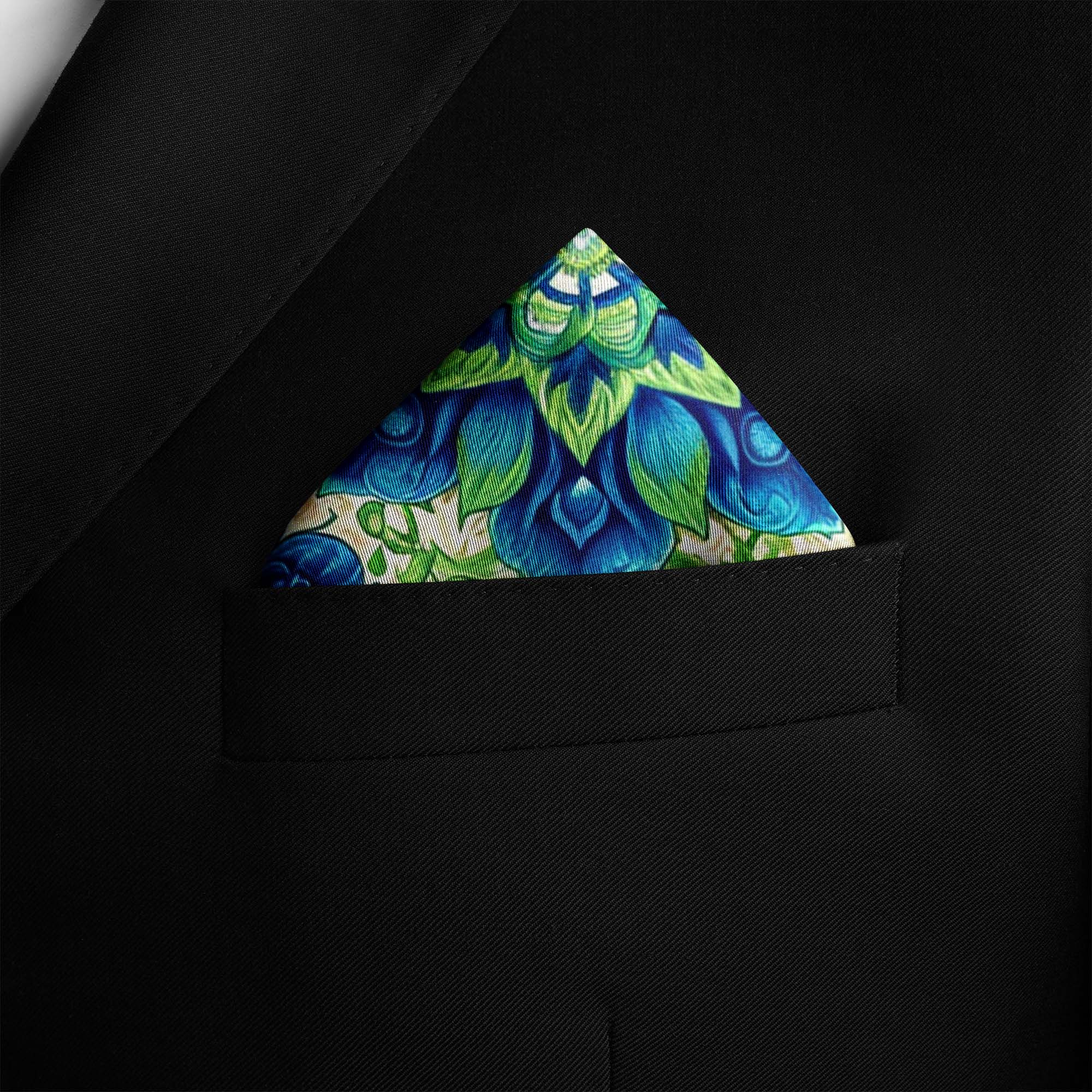 ELEGANT ABSTRCT FLORAL SILK POCKET SQUARE