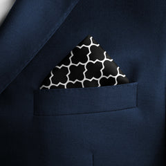 SILVER GEOMETRIC SILK POCKET SQUARE
