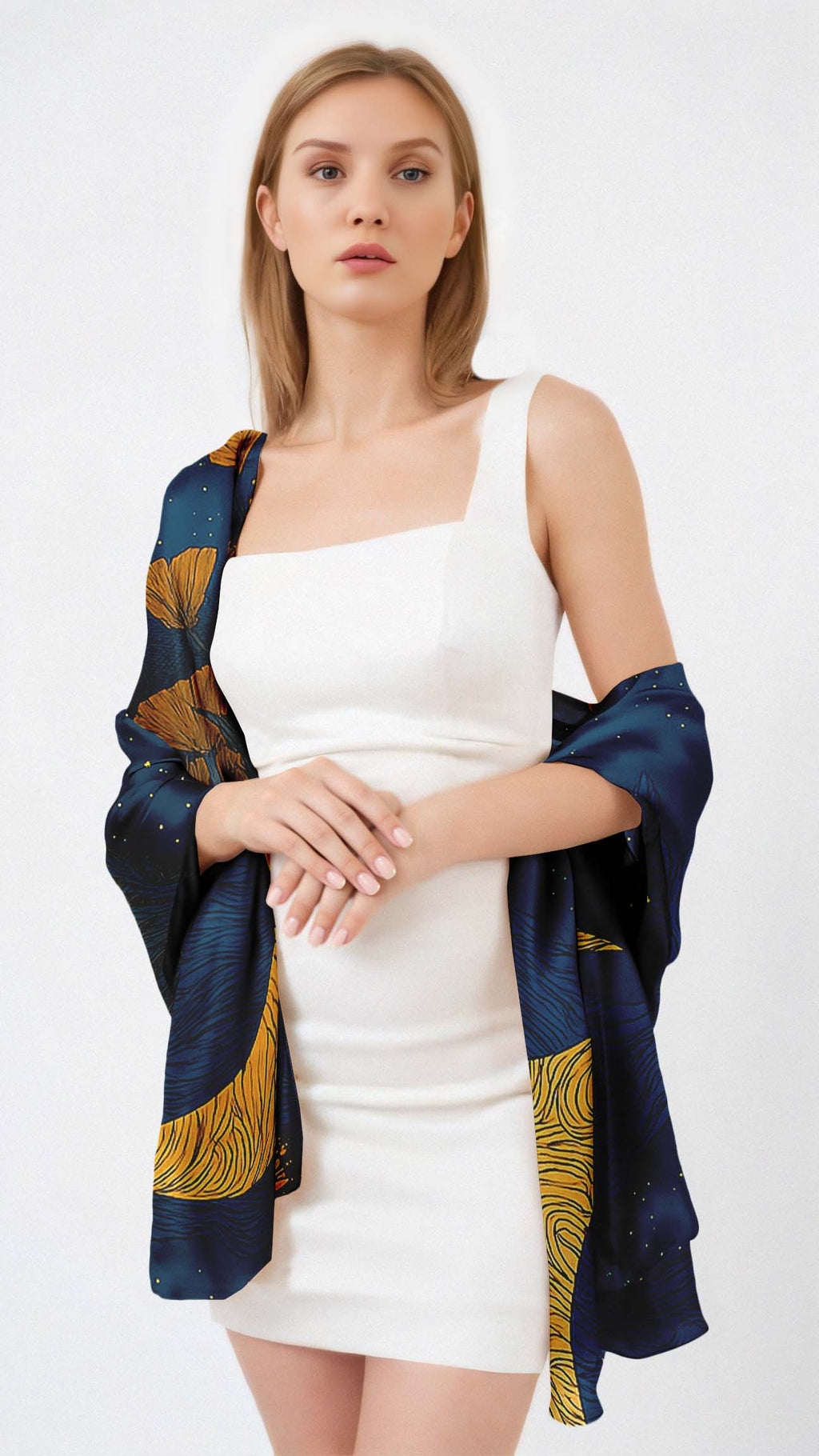 MIDNIGHT BUTTERFLY MEADOW SILK LONG LADIES SCARF