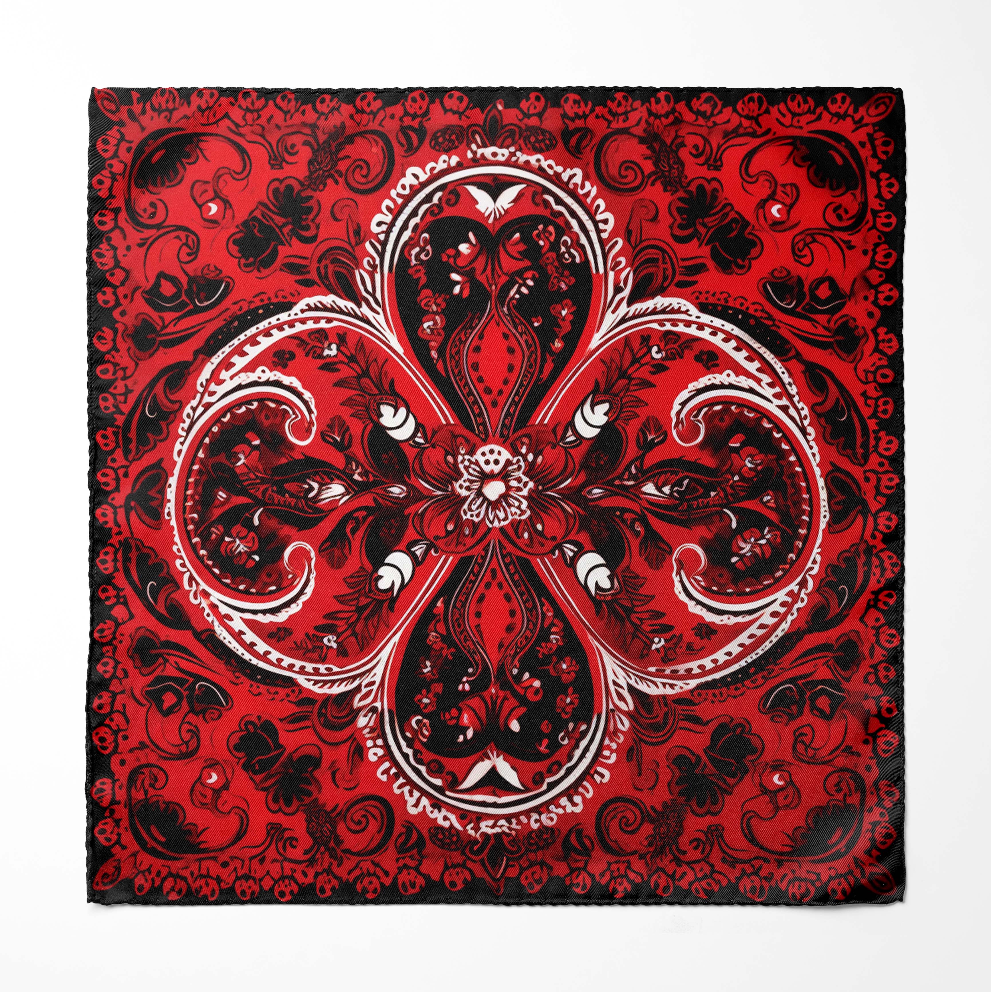 RED PAISLEY ORNAMENT SILK POCKET SQUARE - VALENTINE DAY COLLECTION