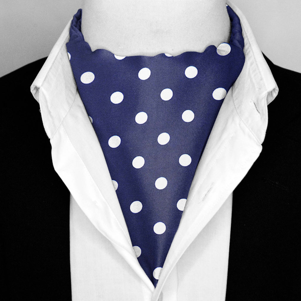 BLUE SMALL POLKA DOTS SILK ASCOT –  PREMIUM COLLECTION