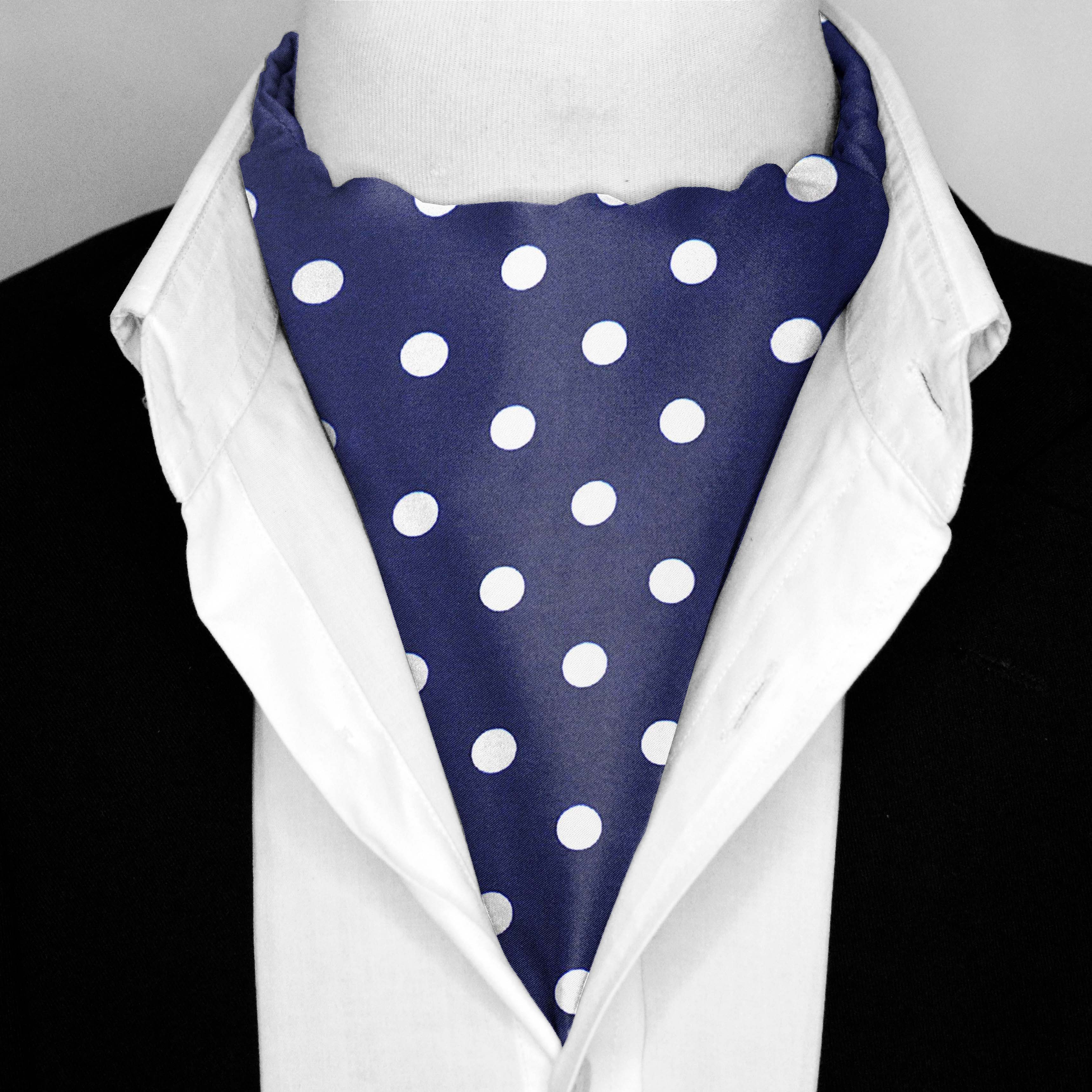 BLUE SMALL POLKA DOTS SILK ASCOT –  PREMIUM COLLECTION