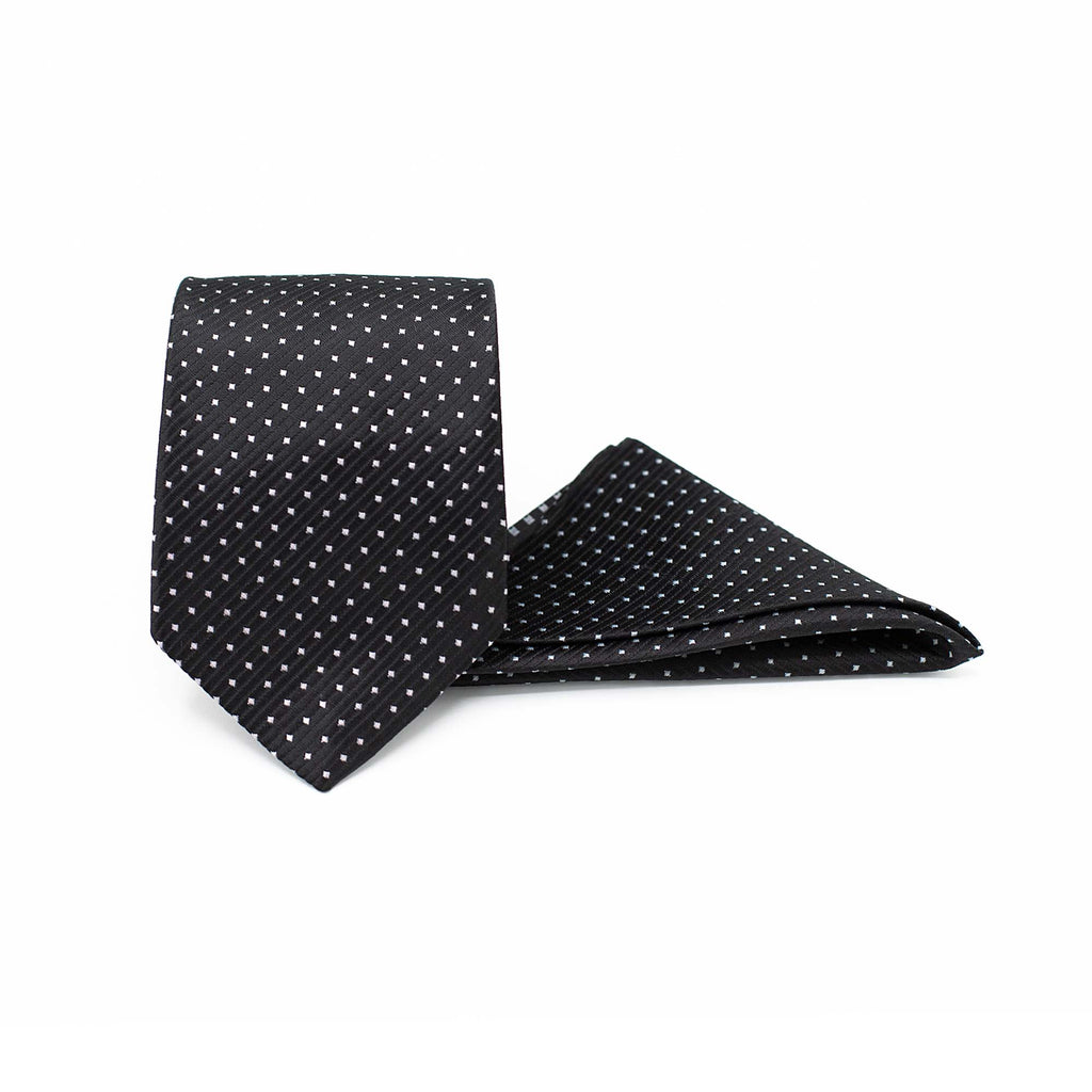 TIMELESS BLACK TIE AND POCKET SQUARE SET