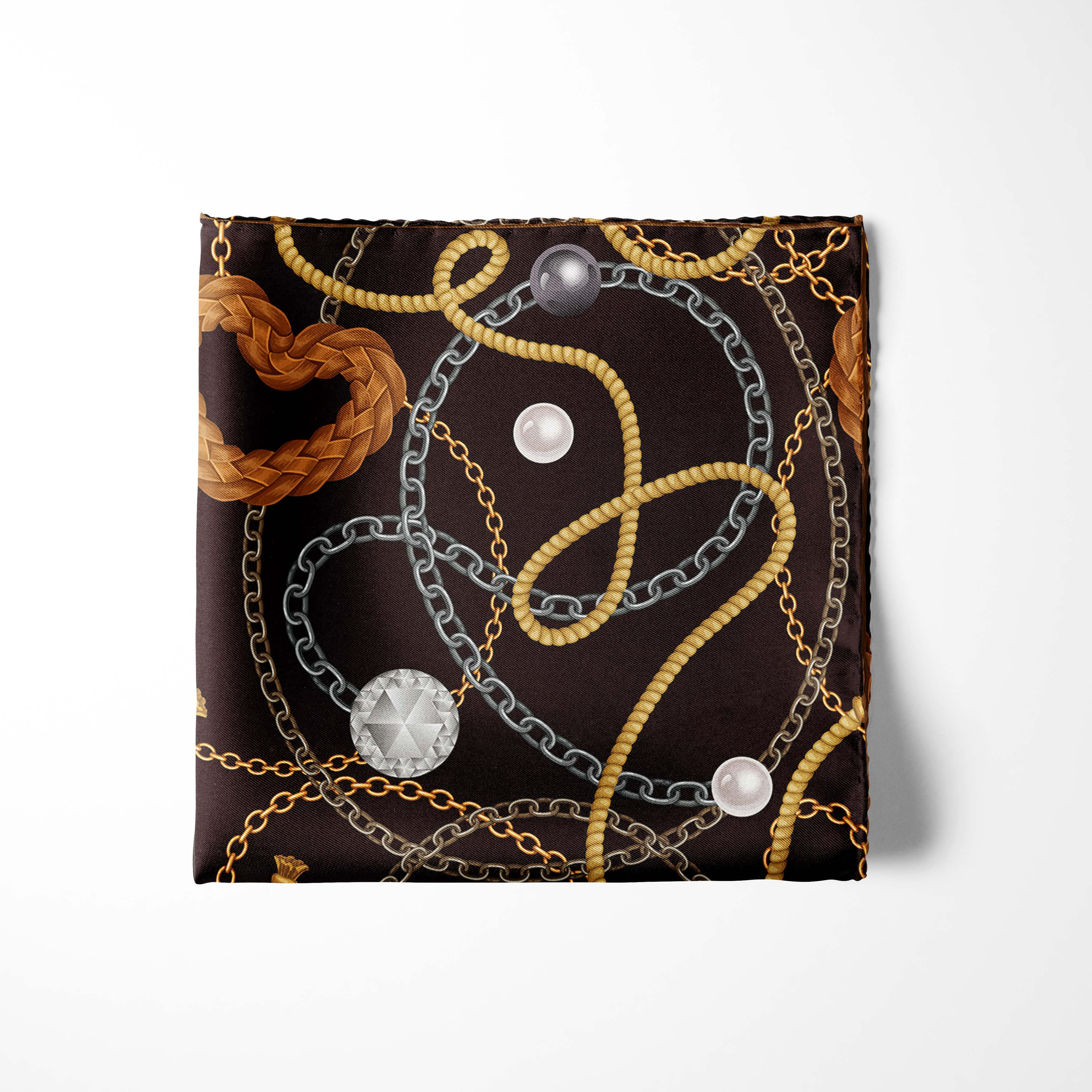 SEAMLESS CHAIN PATTERN SILK POCKET SQUARE