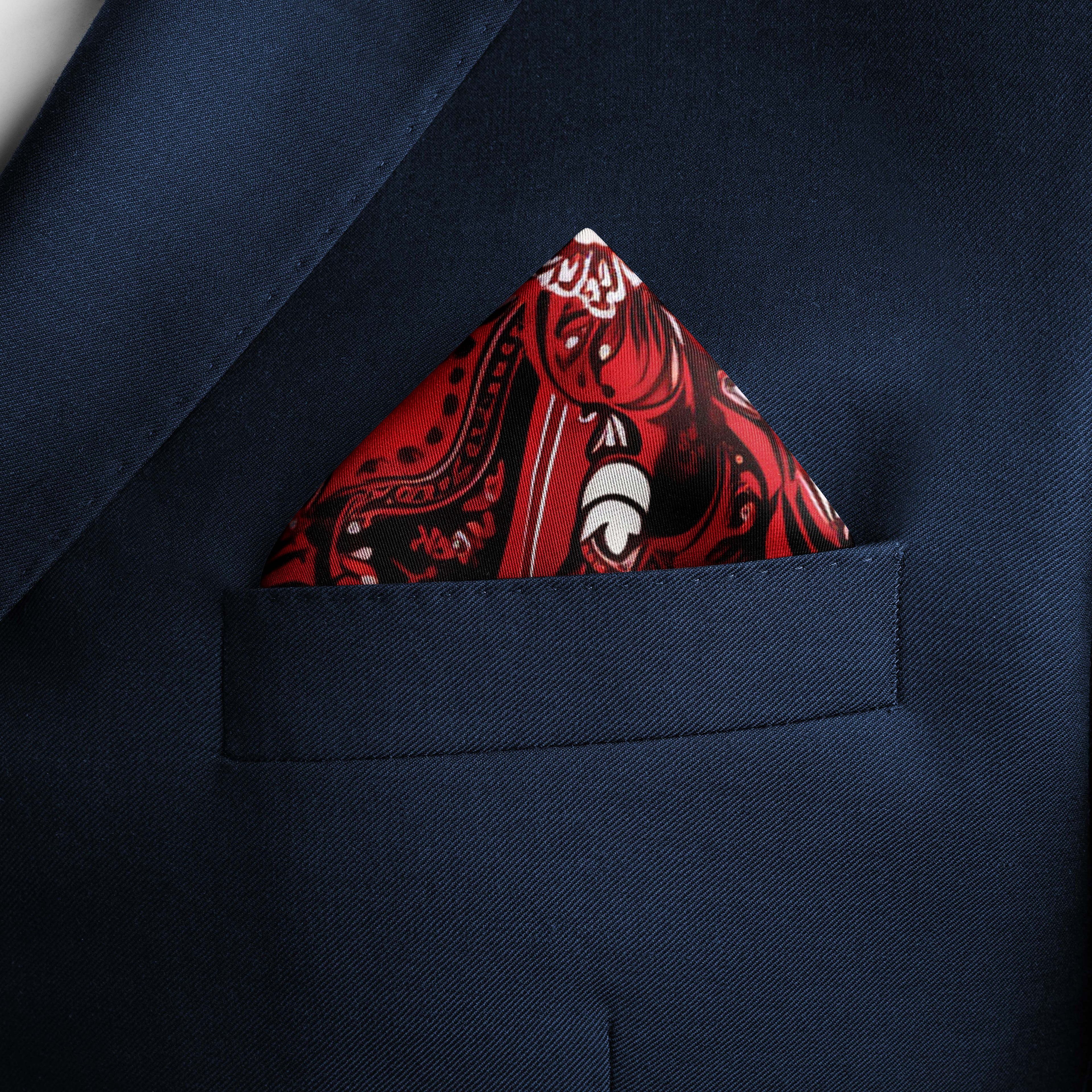 RED PAISLEY ORNAMENT SILK POCKET SQUARE - VALENTINE DAY COLLECTION