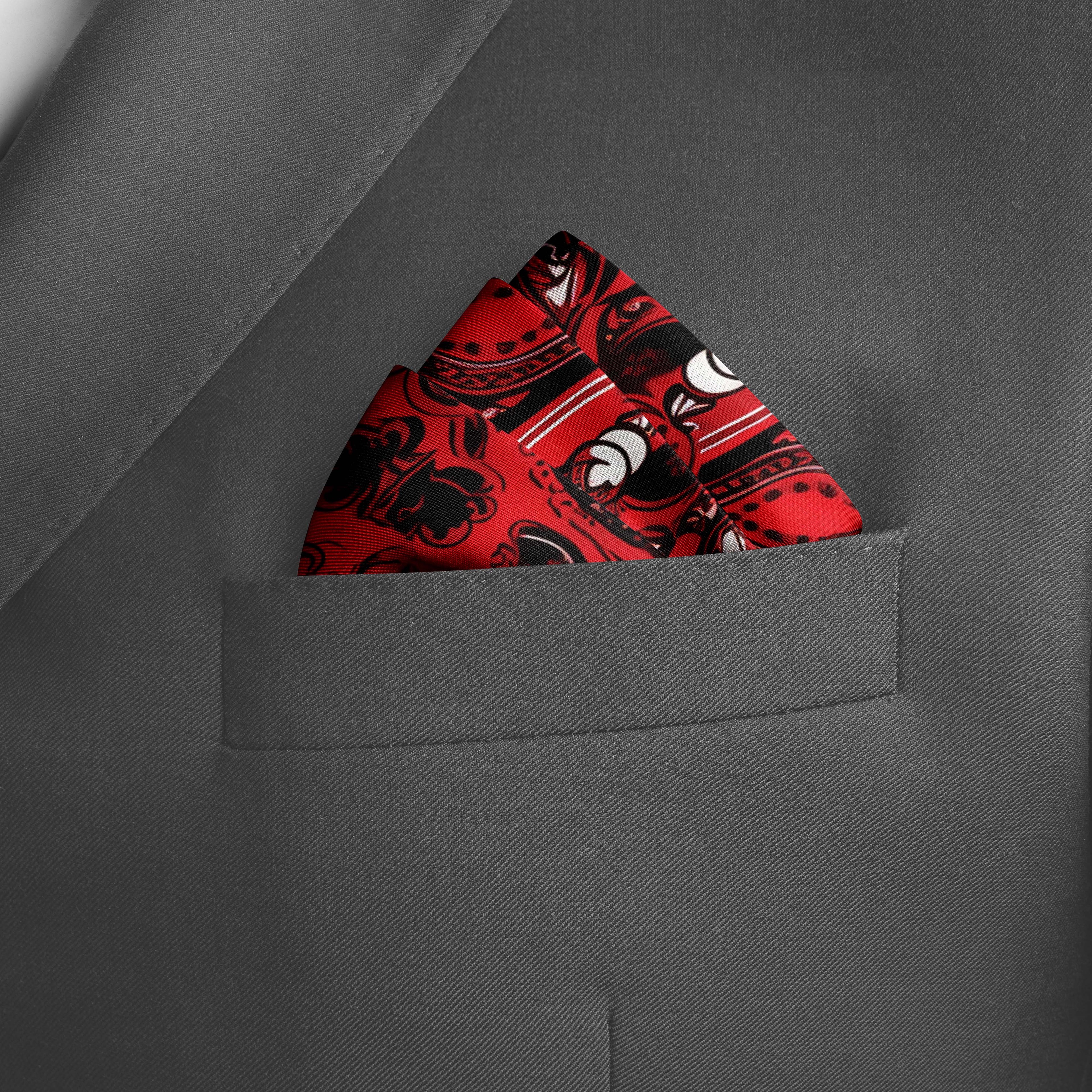 RED PAISLEY ORNAMENT SILK POCKET SQUARE - VALENTINE DAY COLLECTION