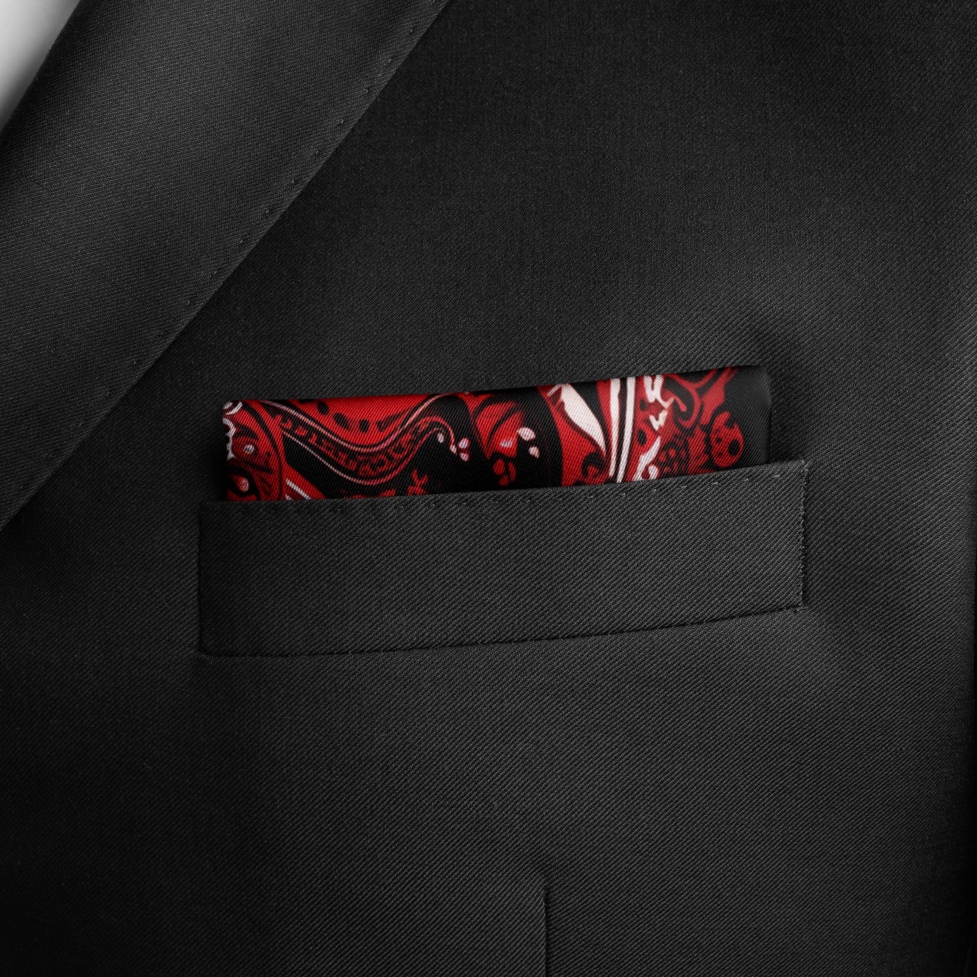 RED PAISLEY ORNAMENT SILK POCKET SQUARE - VALENTINE DAY COLLECTION