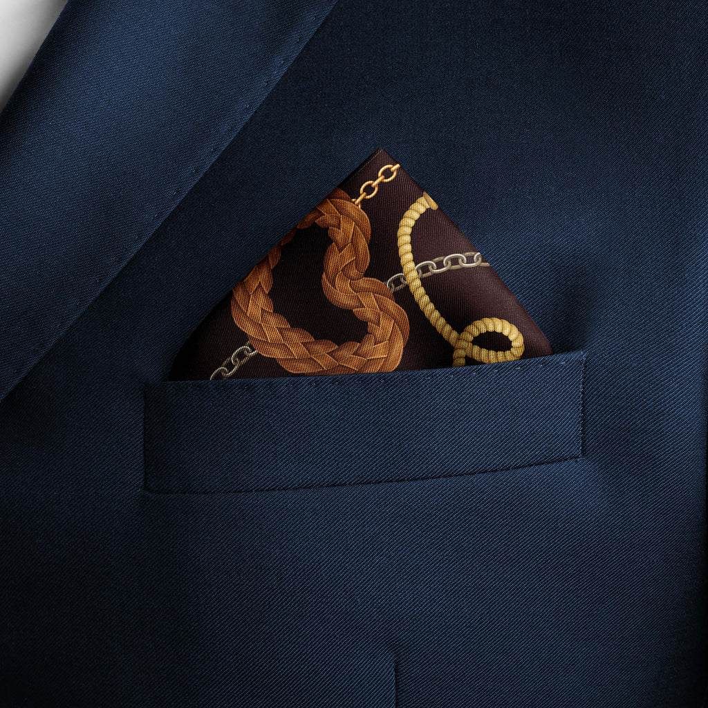 SEAMLESS CHAIN PATTERN SILK POCKET SQUARE