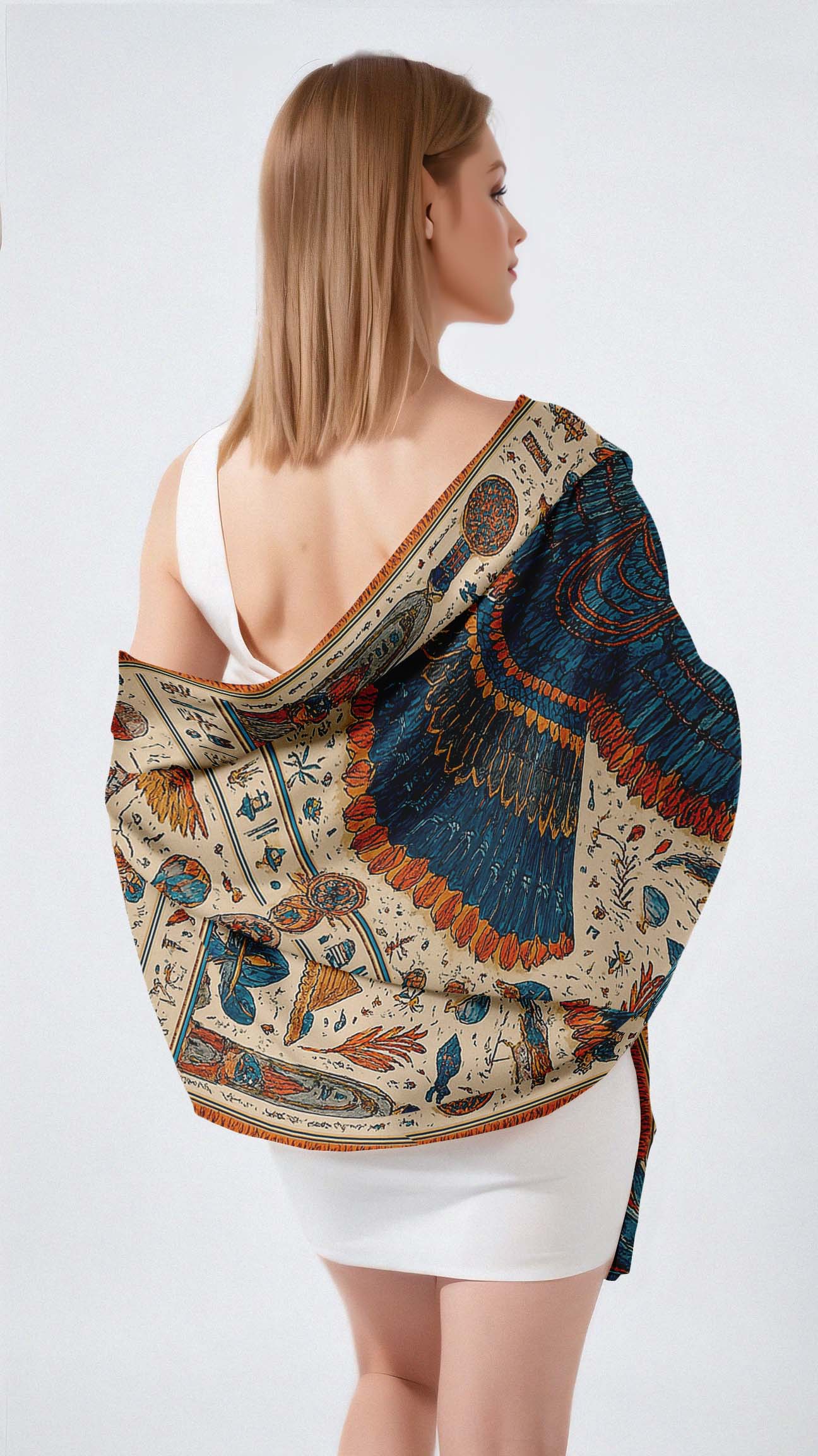 EGYPTIAN EAGLE SILK LONG LADIES SCARF