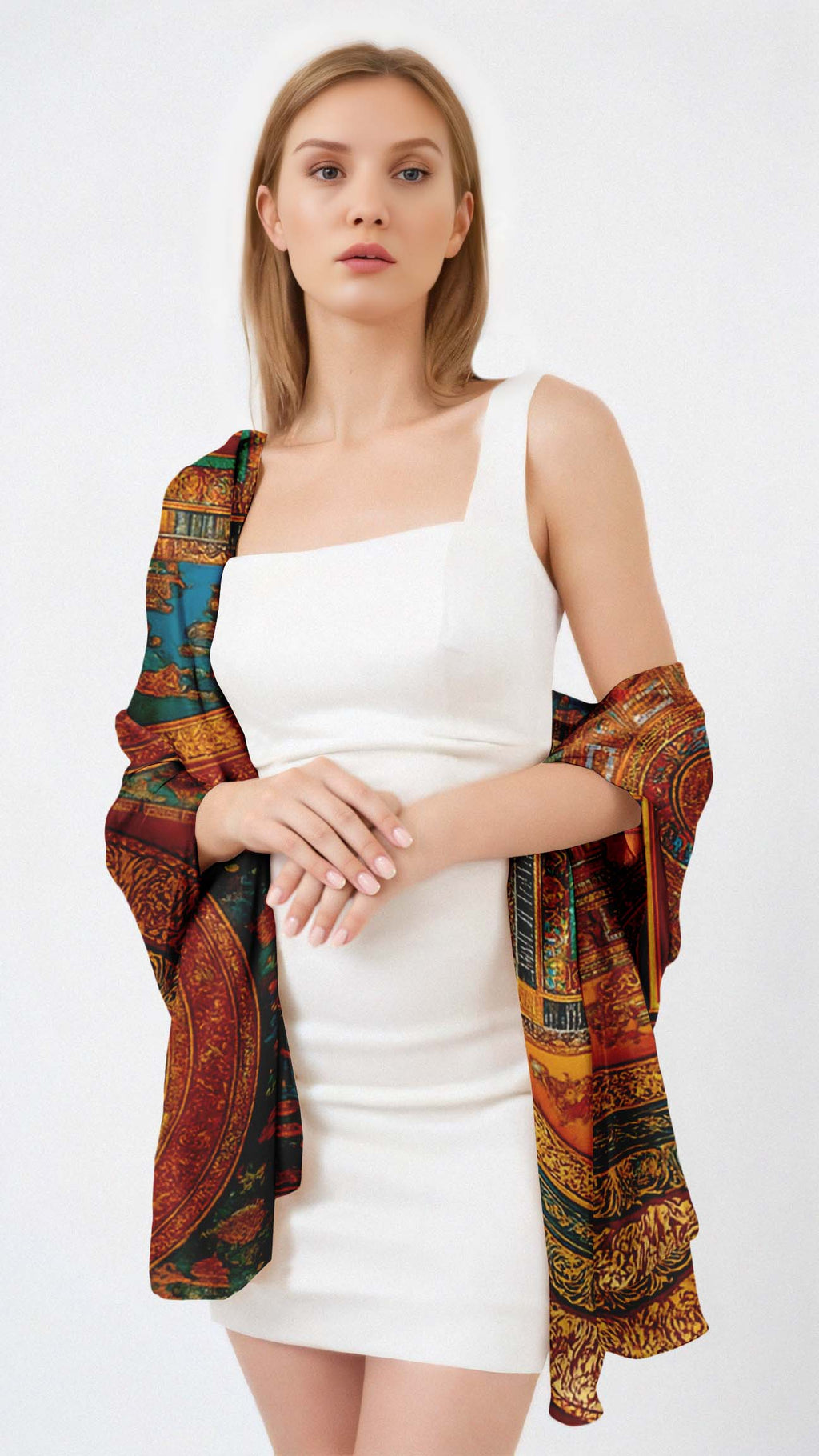 SACRED DHARMA MANDALA SILK LONG LADIES SCARF