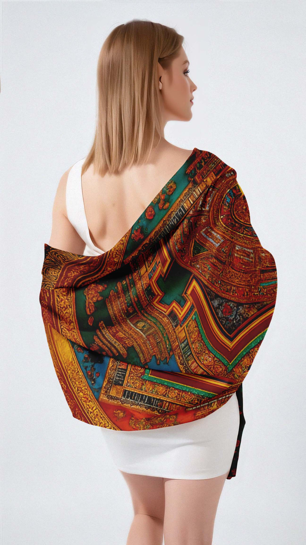 SACRED DHARMA MANDALA SILK LONG LADIES SCARF