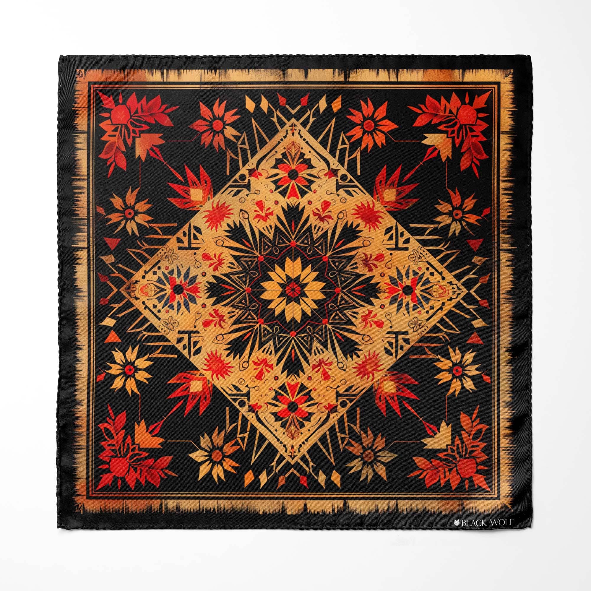 FLORAL ETHNIC ORIENTAL SILK ASCOT AND POCKET SQUARE SET – PREMIUM COLLECTION