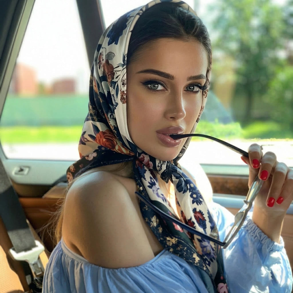 HARMONIOUS FLORAL SILK HEAD SCARF
