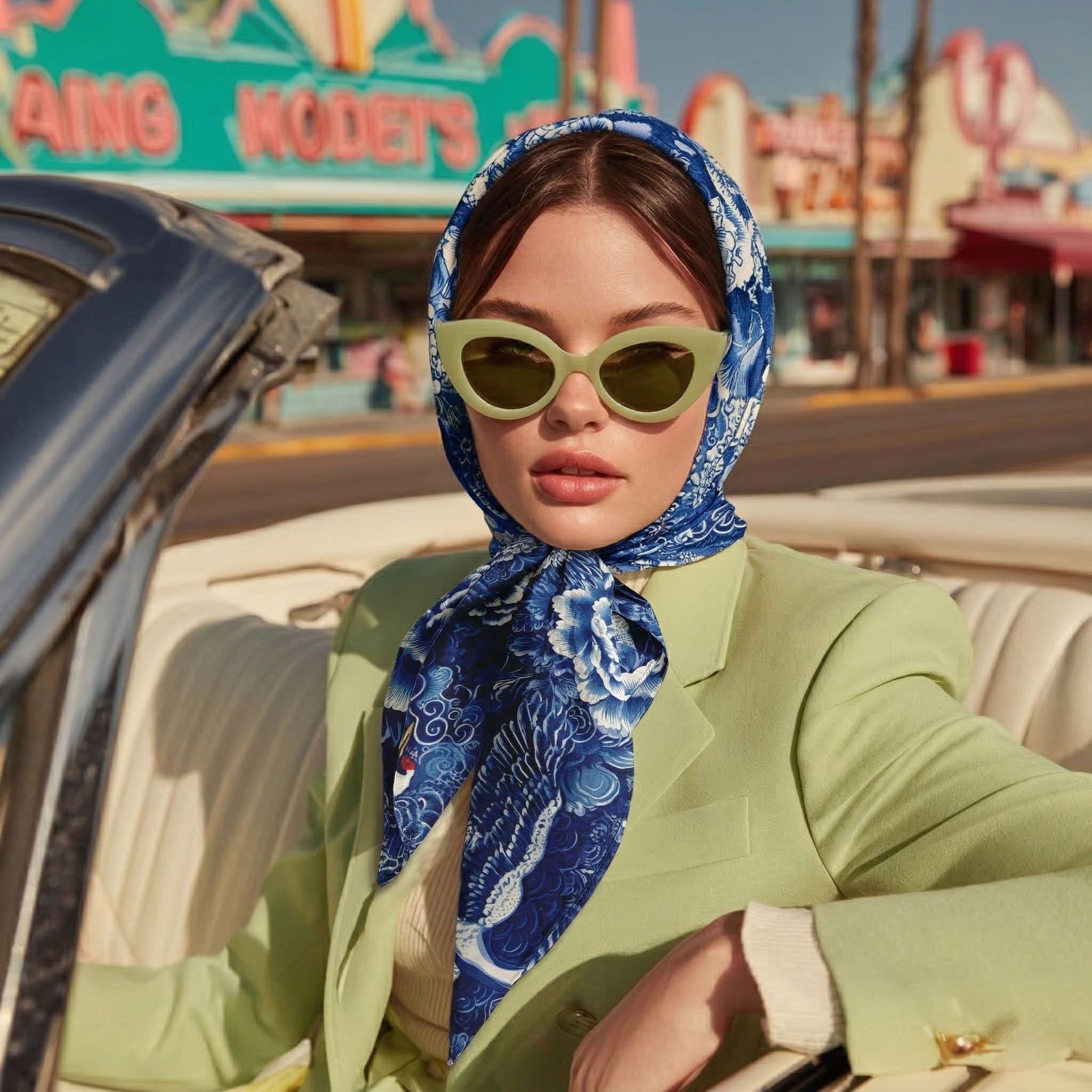 ALEXANDER CHINOISERIE SILK HEAD SCARF