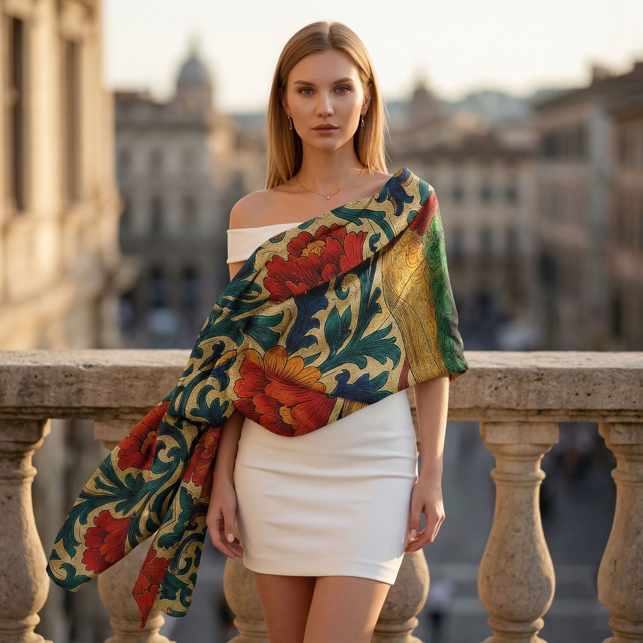 ROYAL HUMMINGBIRD SILK LONG LADIES SCARF