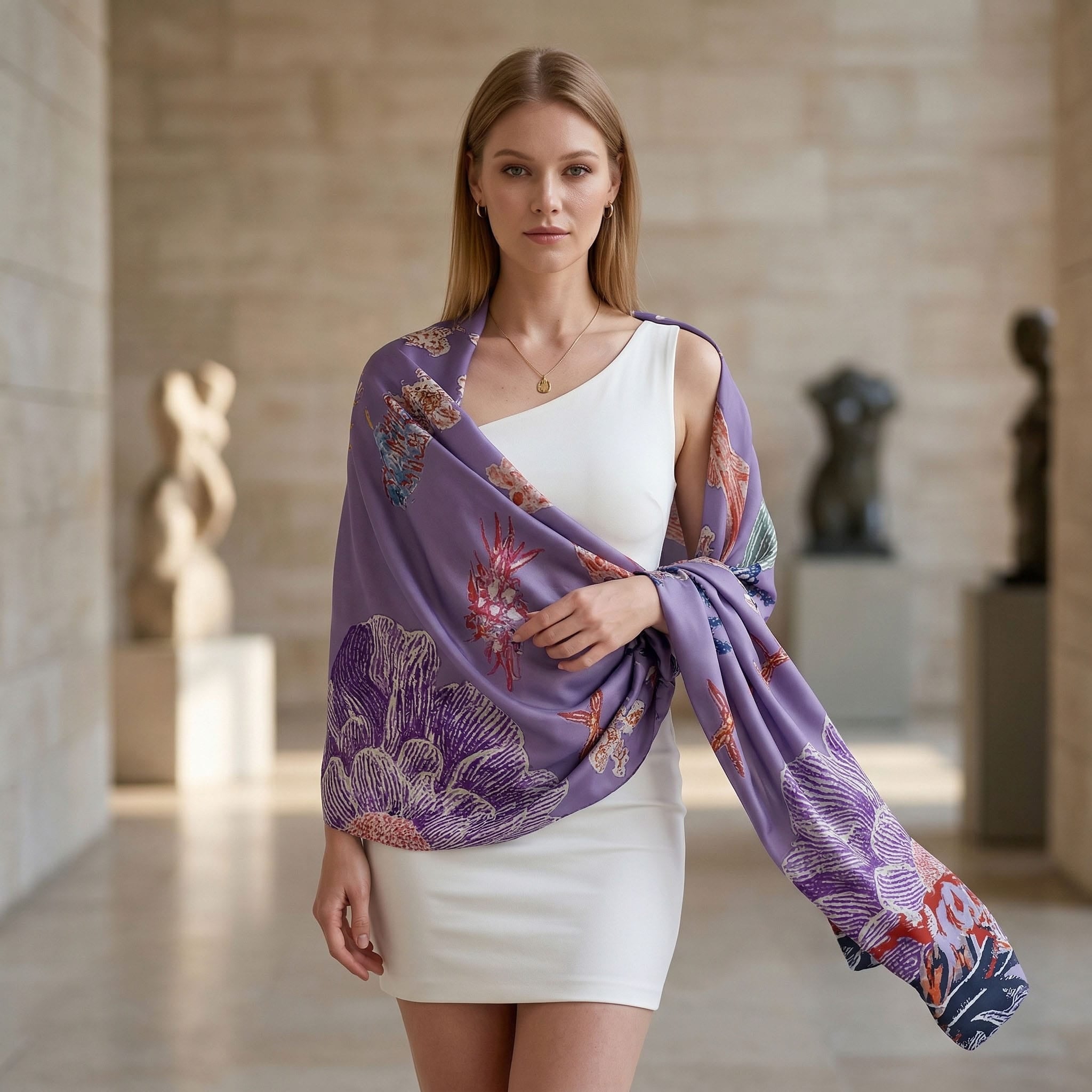 DRAGON BLOOM FANTASIA SILK LONG LADIES SCARF