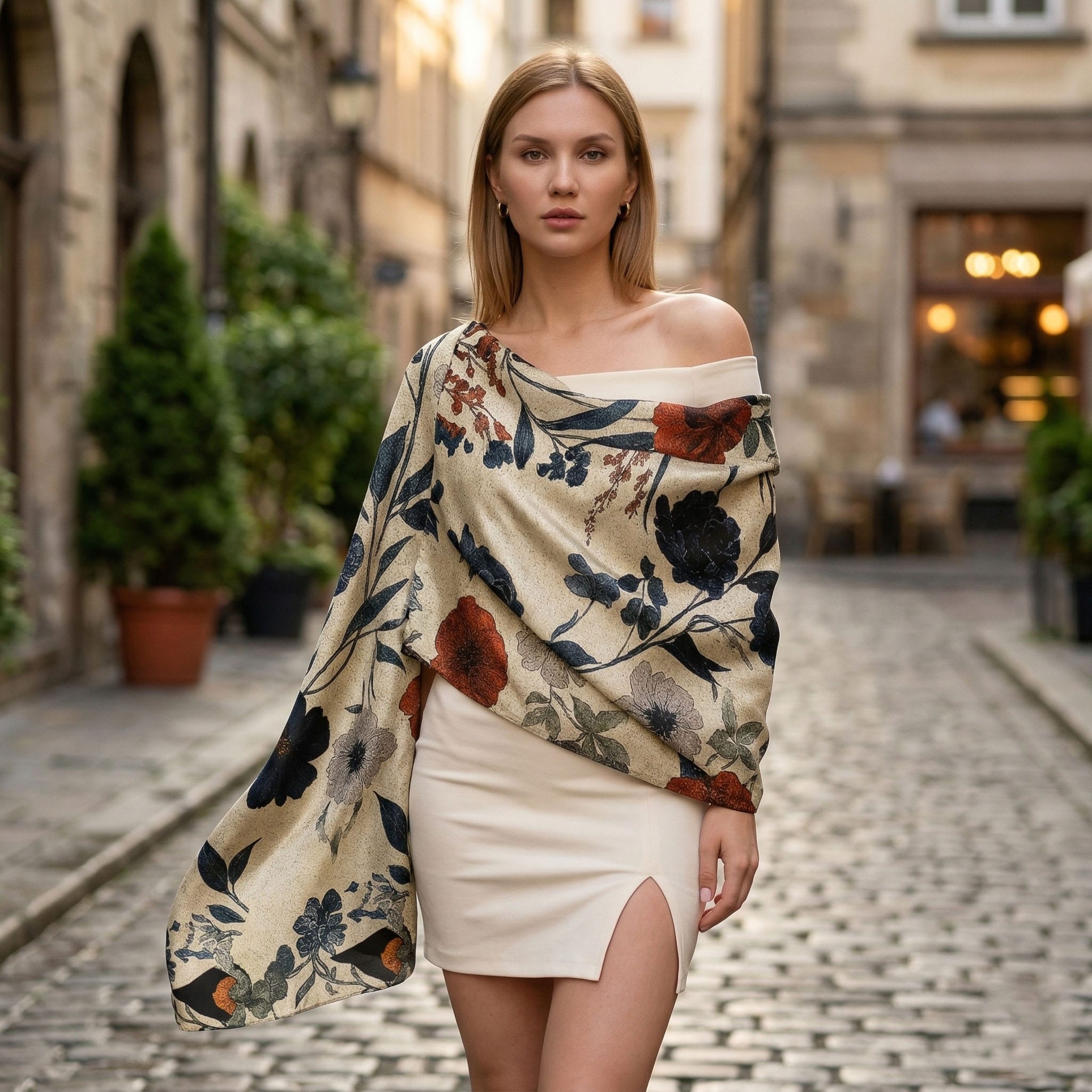 HARMONIOUS FLORAL SILK LONG LADIES SCARF