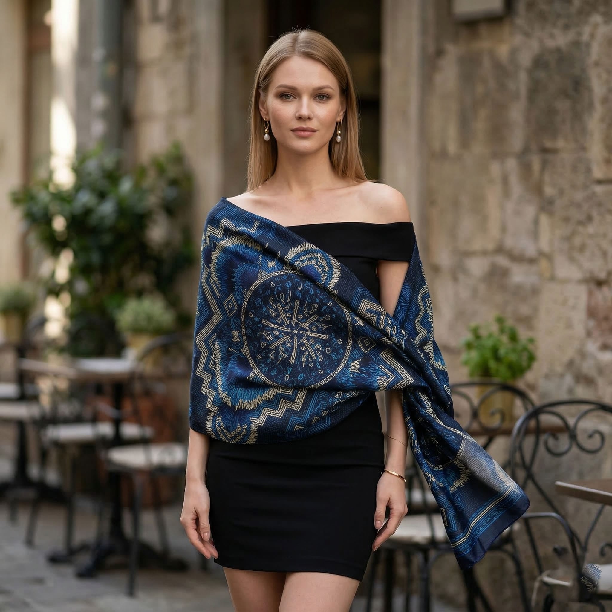 ROYAL INDIGO SILK LONG LADIES SCARF