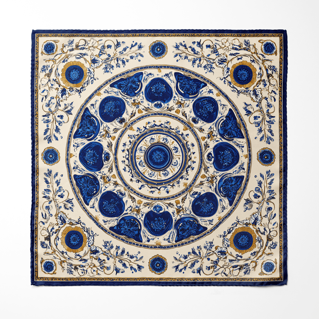 AZURE BLOOM SILK ASCOT AND POCKET SQUARE SET – PREMIUM COLLECTION