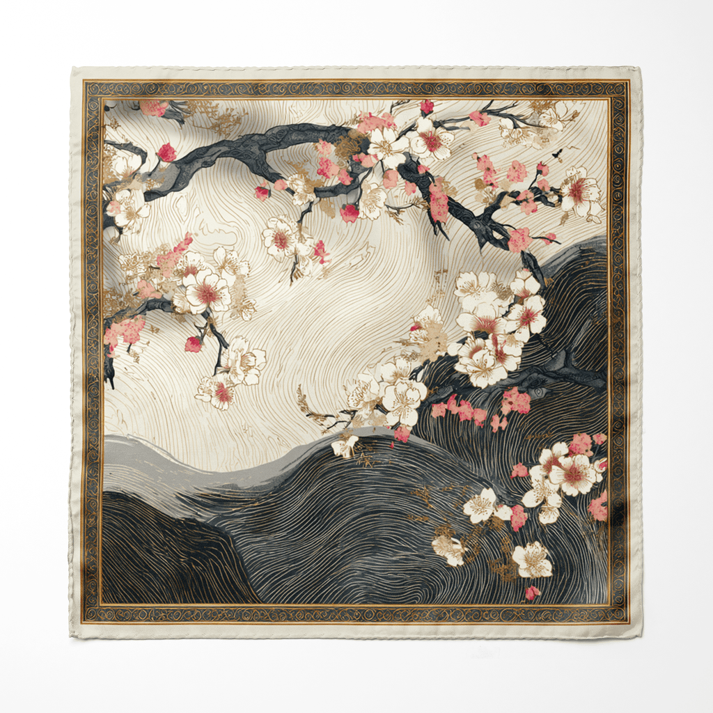 HANAMI SILK ASCOT AND POCKET SQUARE SET – PREMIUM COLLECTION