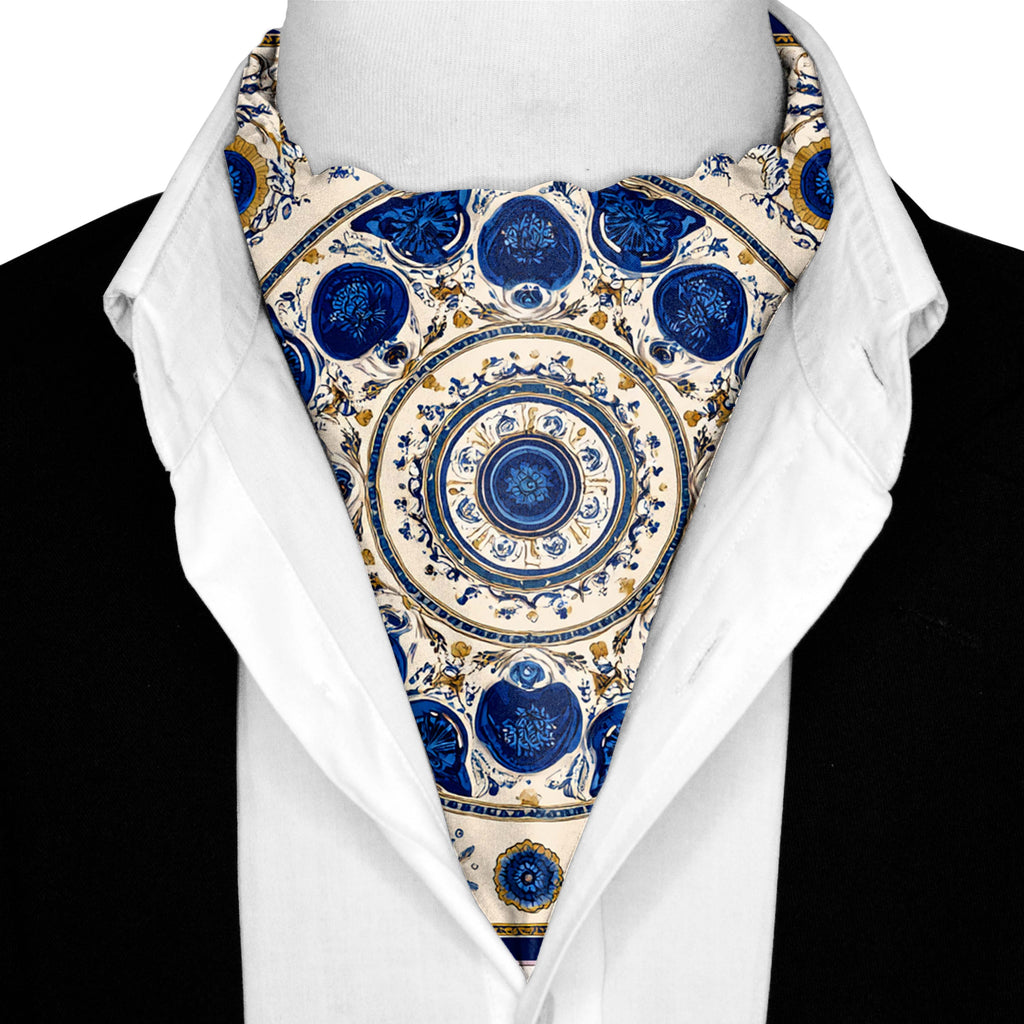 AZURE BLOOM SILK ASCOT AND POCKET SQUARE SET – PREMIUM COLLECTION