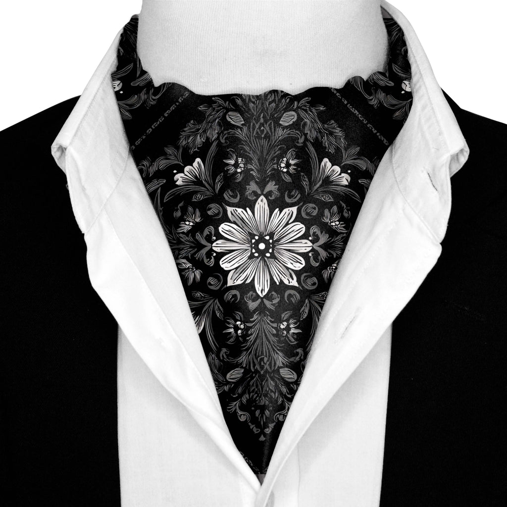 OBSIDIAN SILK ASCOT AND POCKET SQUARE SET – PREMIUM COLLECTION