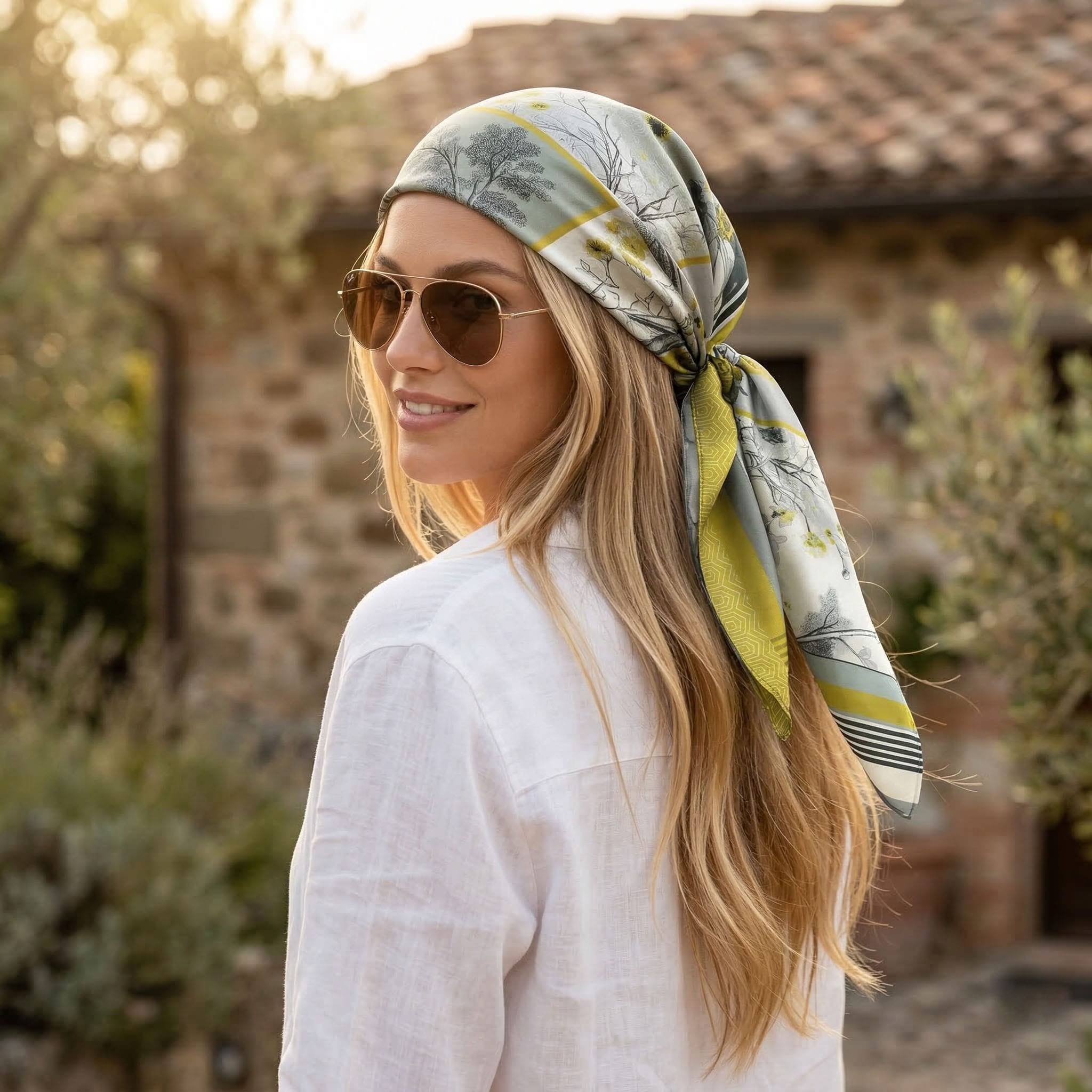 CONTEMPORARY GARDEN MIX SILK HEAD SCARF