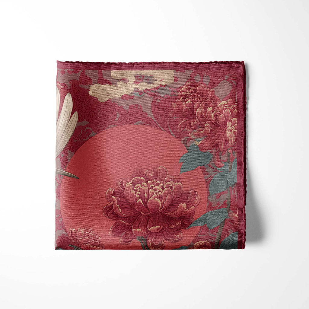 CLASSIC CHINESE CRANES SILK POCKET SQUARE