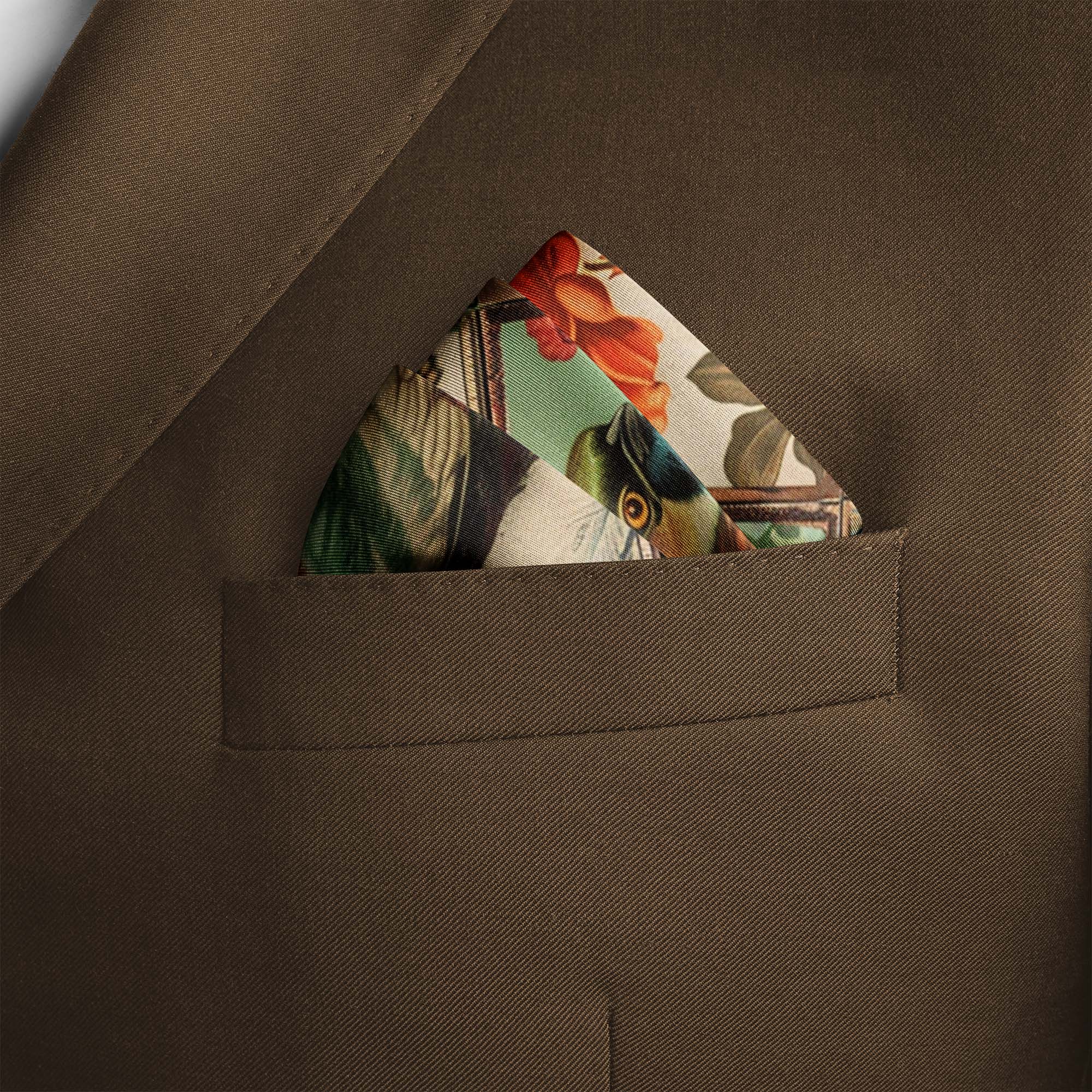 BIRD COLLAGE SILK POCKET SQUARE