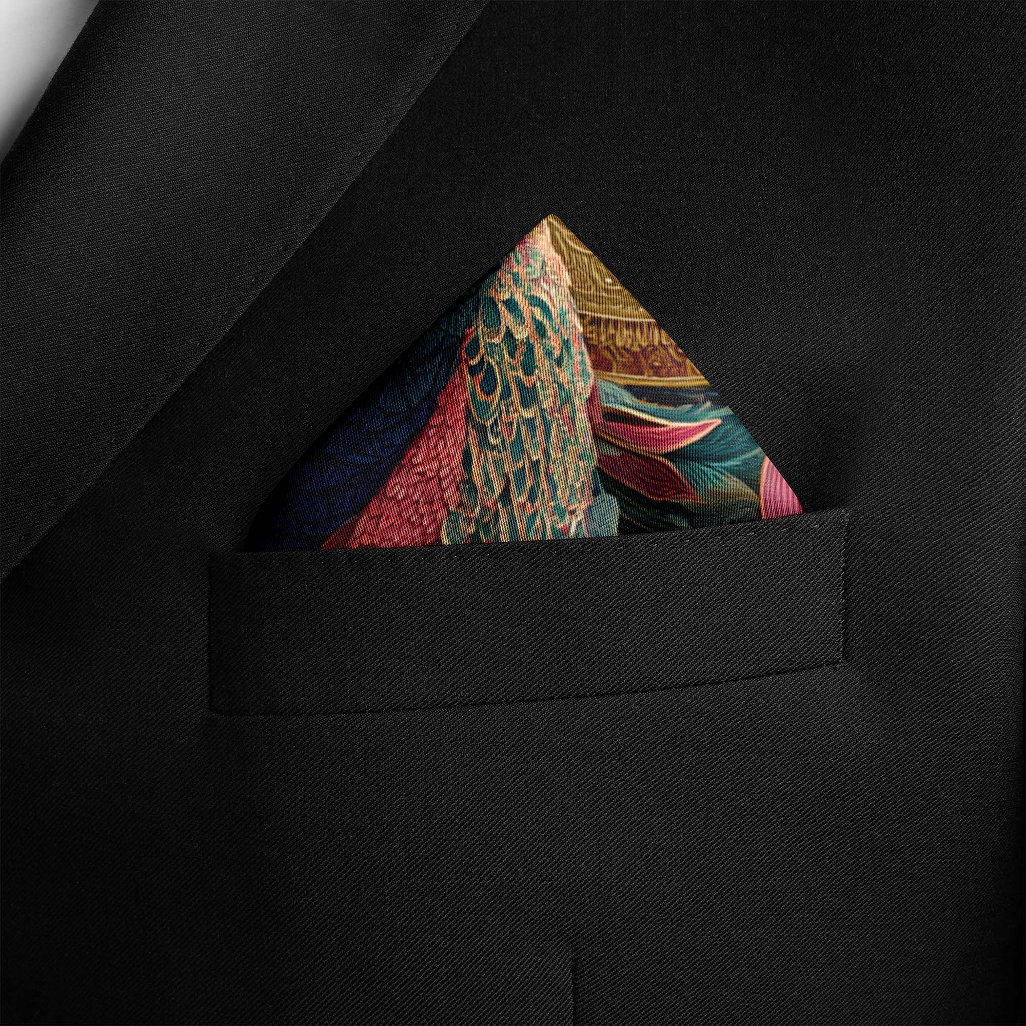 BOTANICAL ART SILK POCKET SQUARE