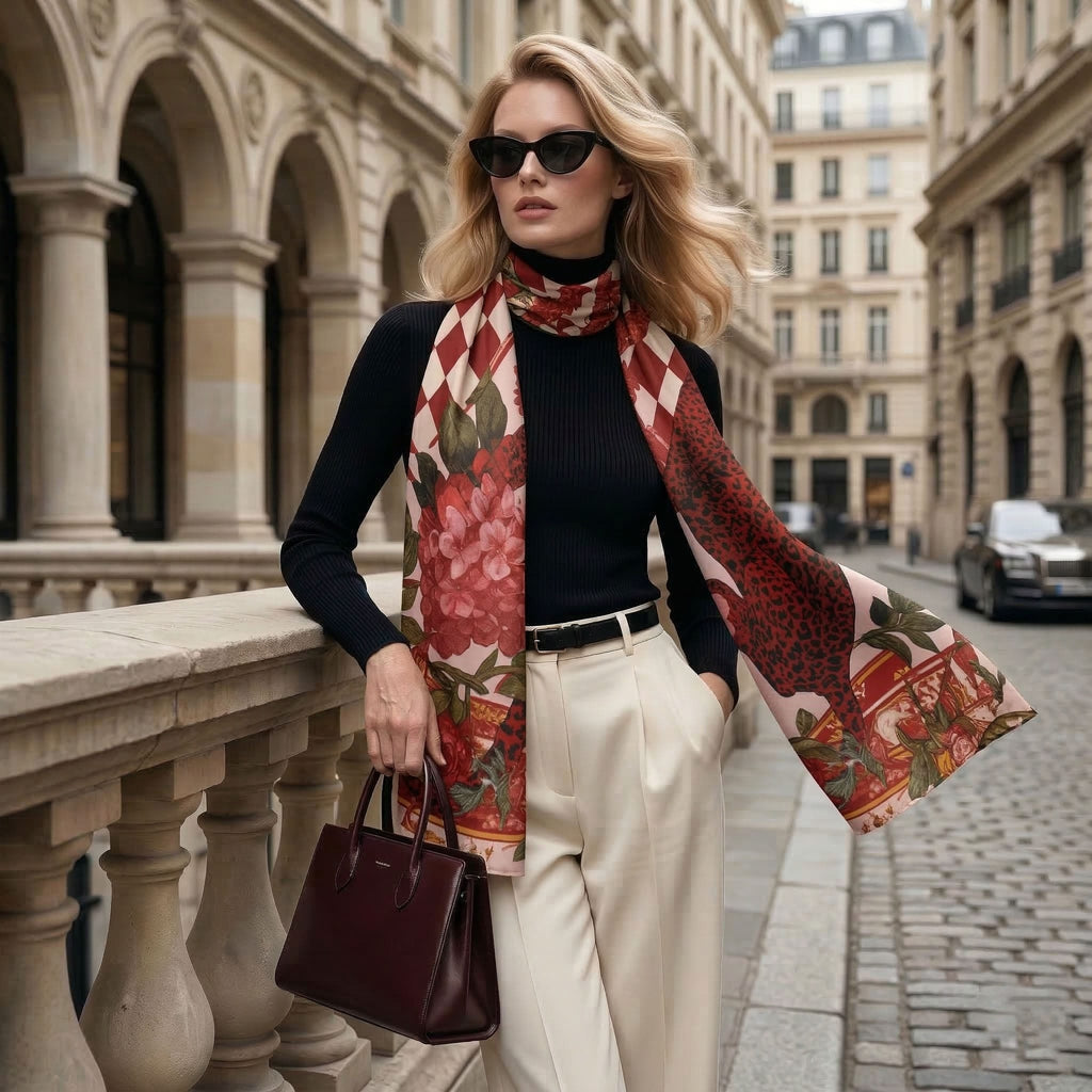 CRIMSON SILK LONG LADIES SCARF