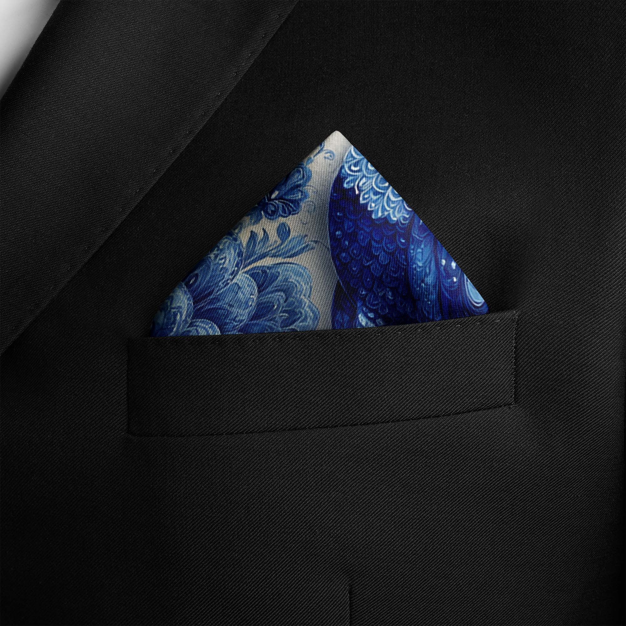CERULEAN CROWN SILK POCKET SQUARE