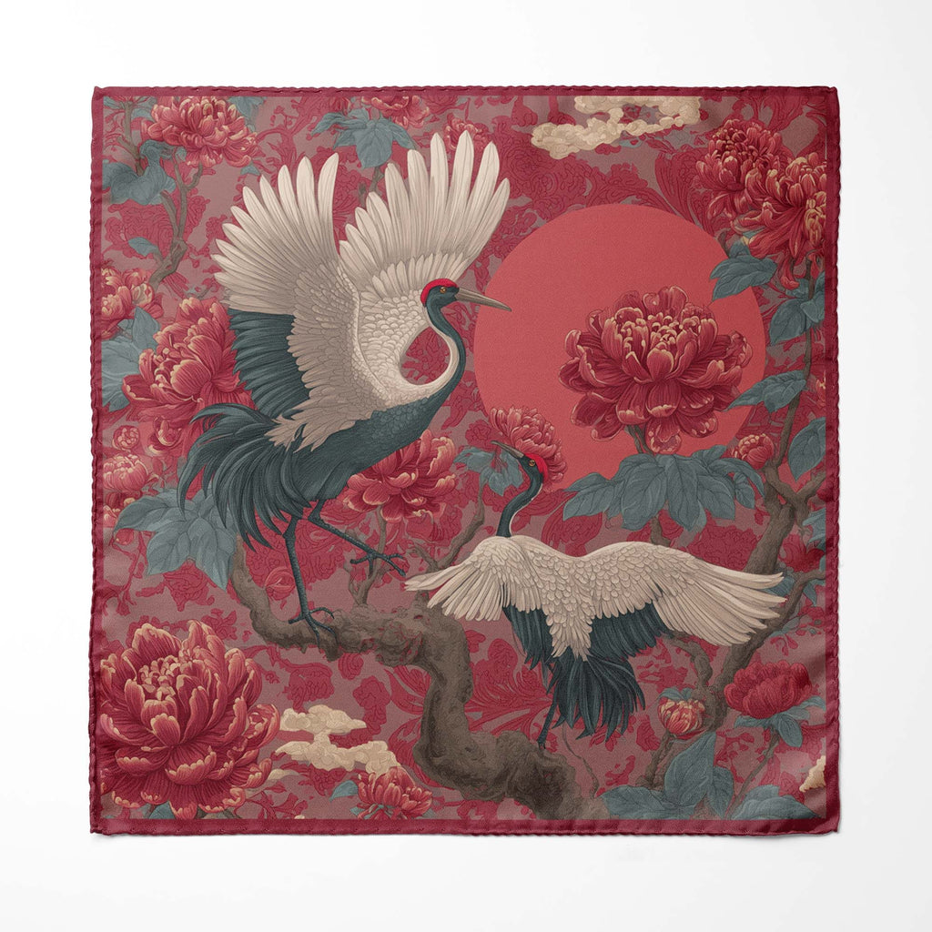 CLASSIC CHINESE CRANES SILK POCKET SQUARE