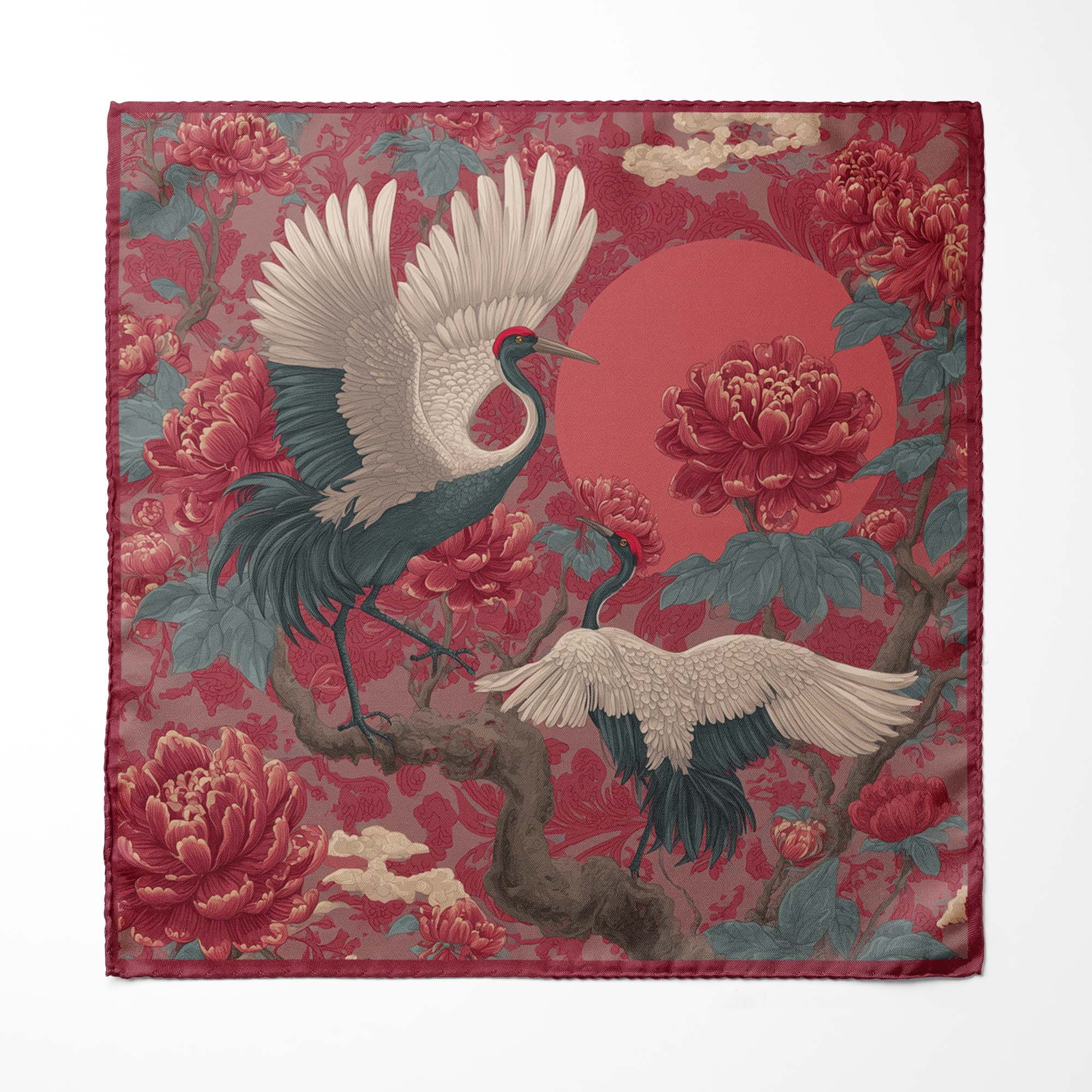 CLASSIC CHINESE CRANES SILK POCKET SQUARE
