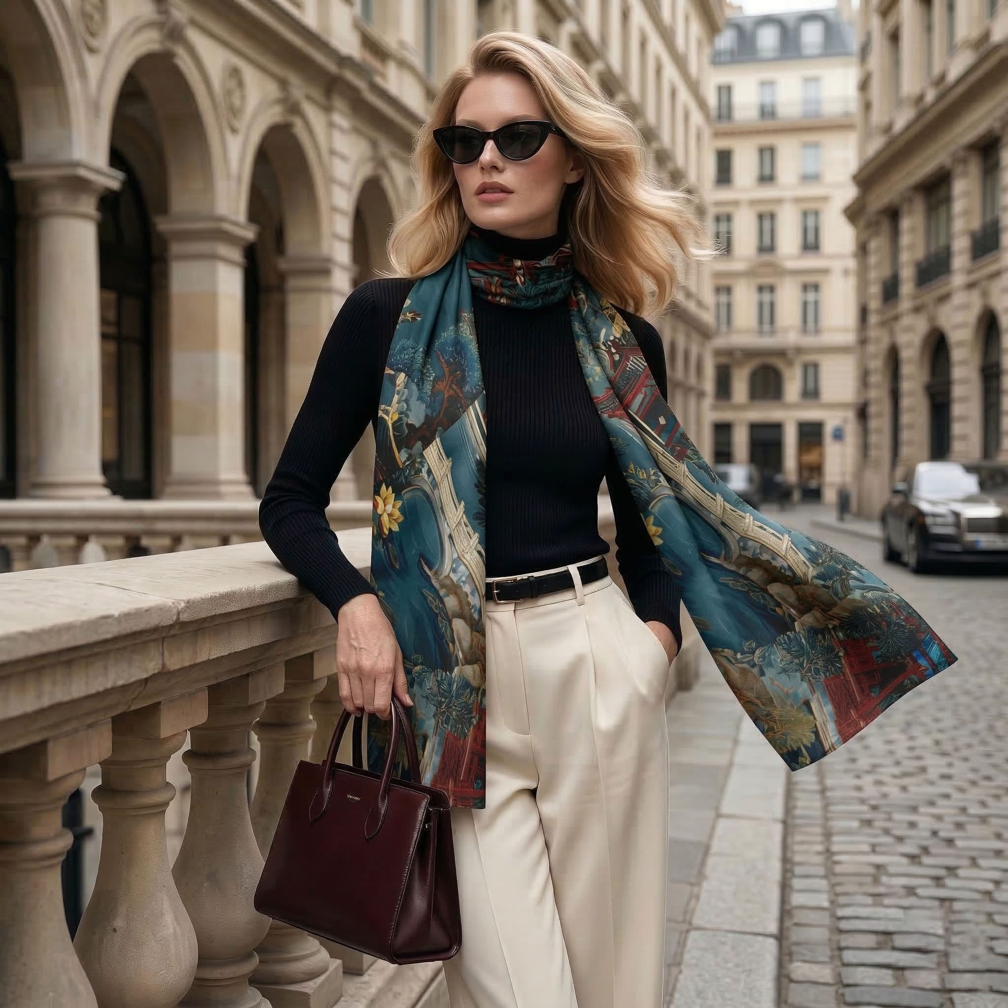 ROYAL LOTUS GARDEN SILK LONG LADIES SCARF