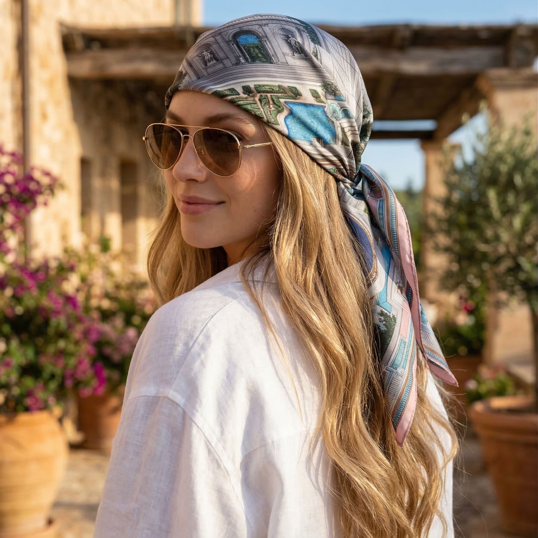 CELESTIAL COURTYARD SILK HEAD SCARF