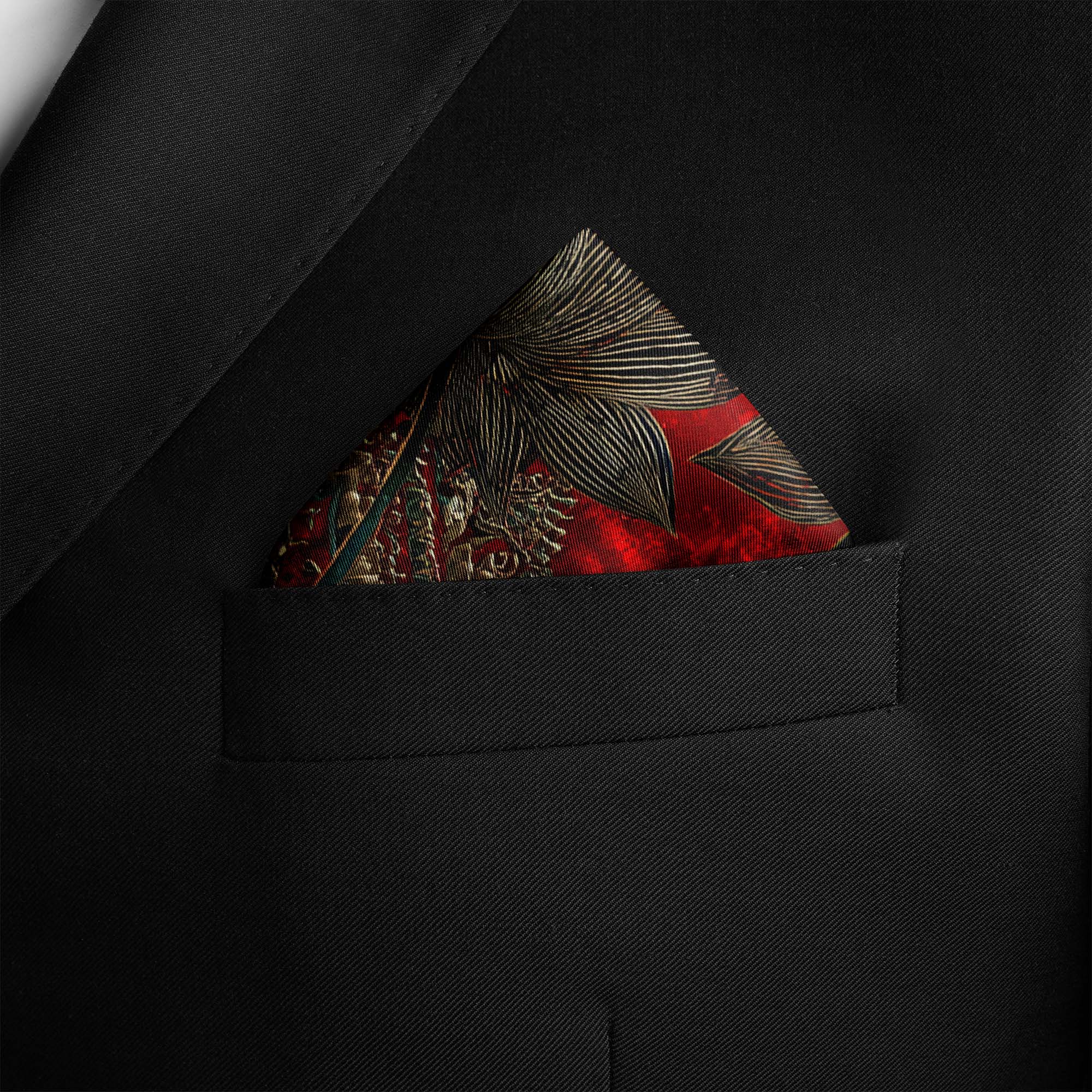 SCARLET BLOOM SILK POCKET SQUARE