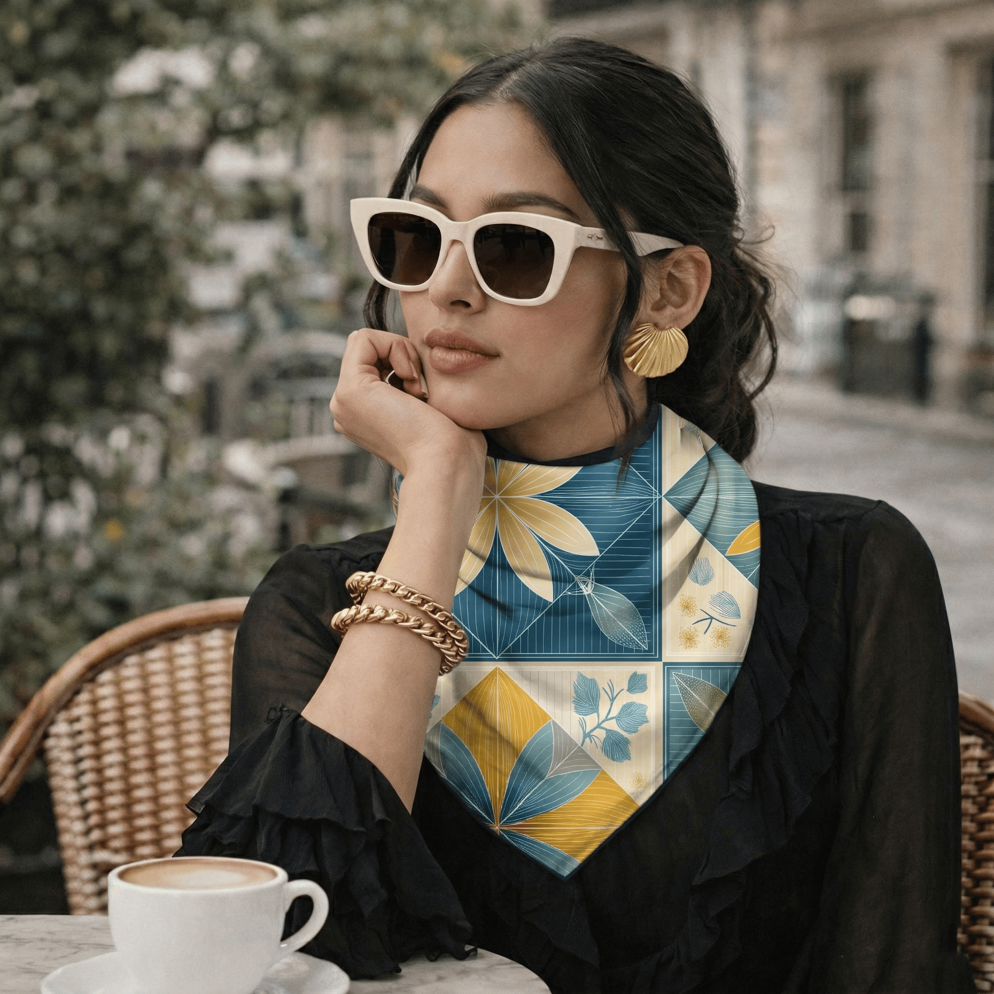 FLORAL MOSAIC SILK BANDANA