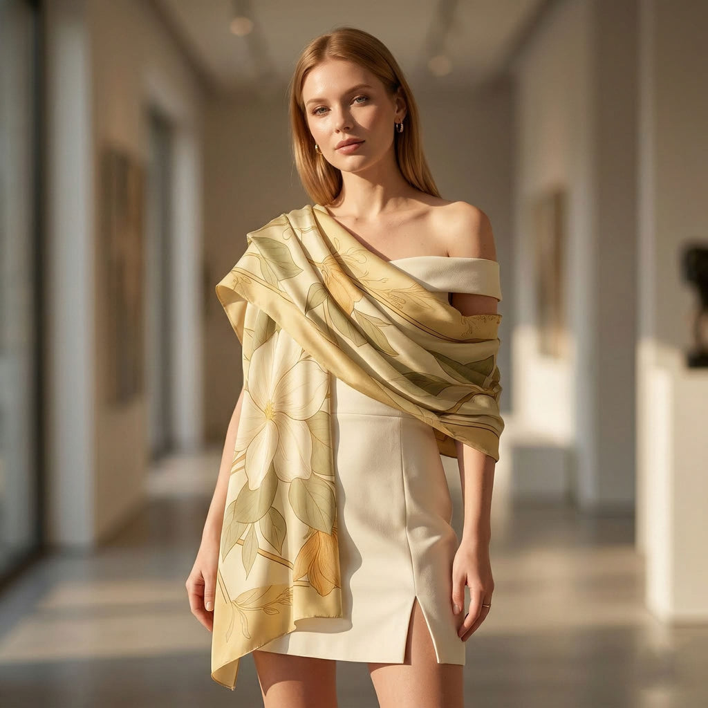 VIETNAMESE LOTUS SILK LONG LADIES SCARF